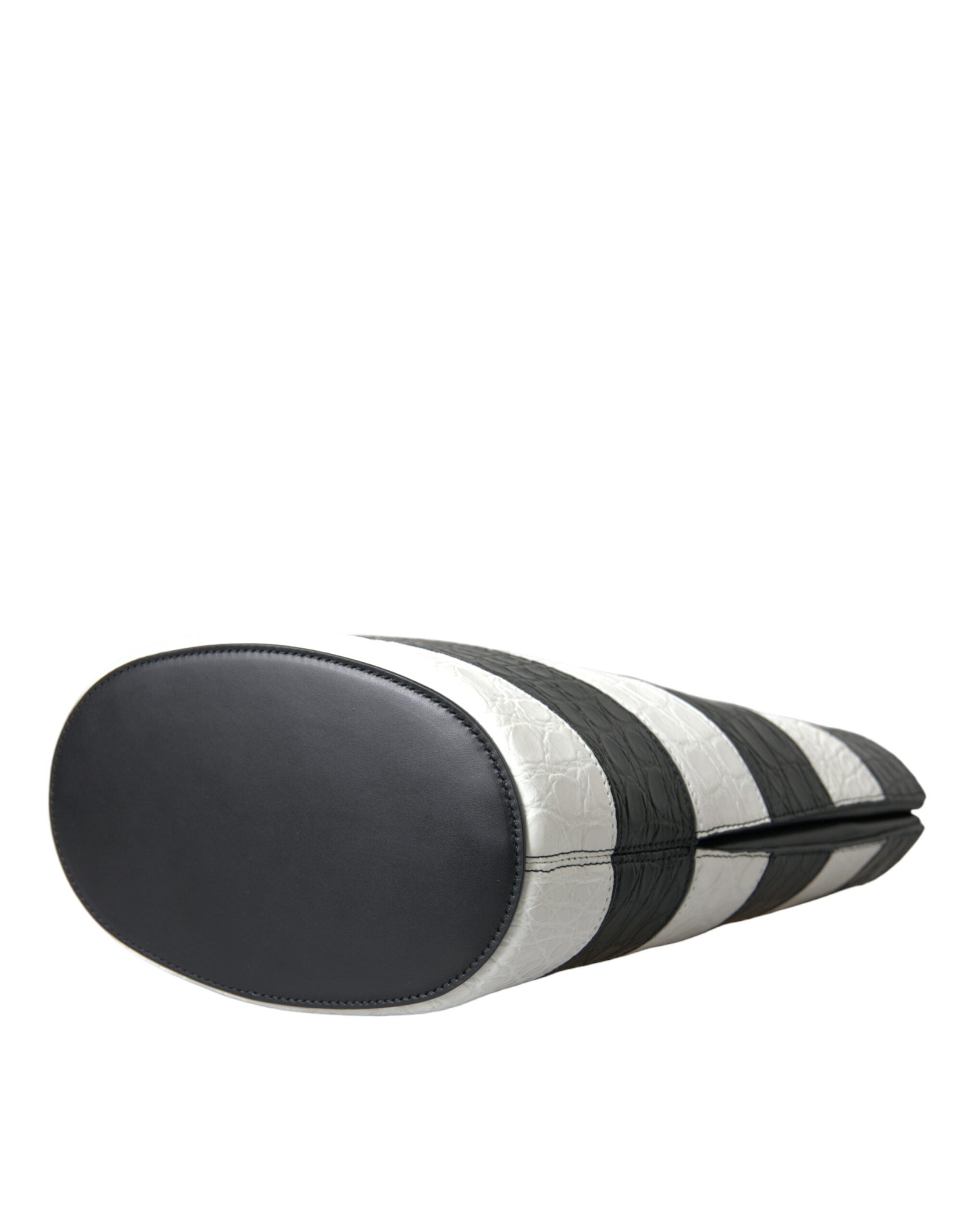 Balenciaga Black White Striped Exotic Skin Leather Maxi Bucket Tote Bag LUNESCAPE