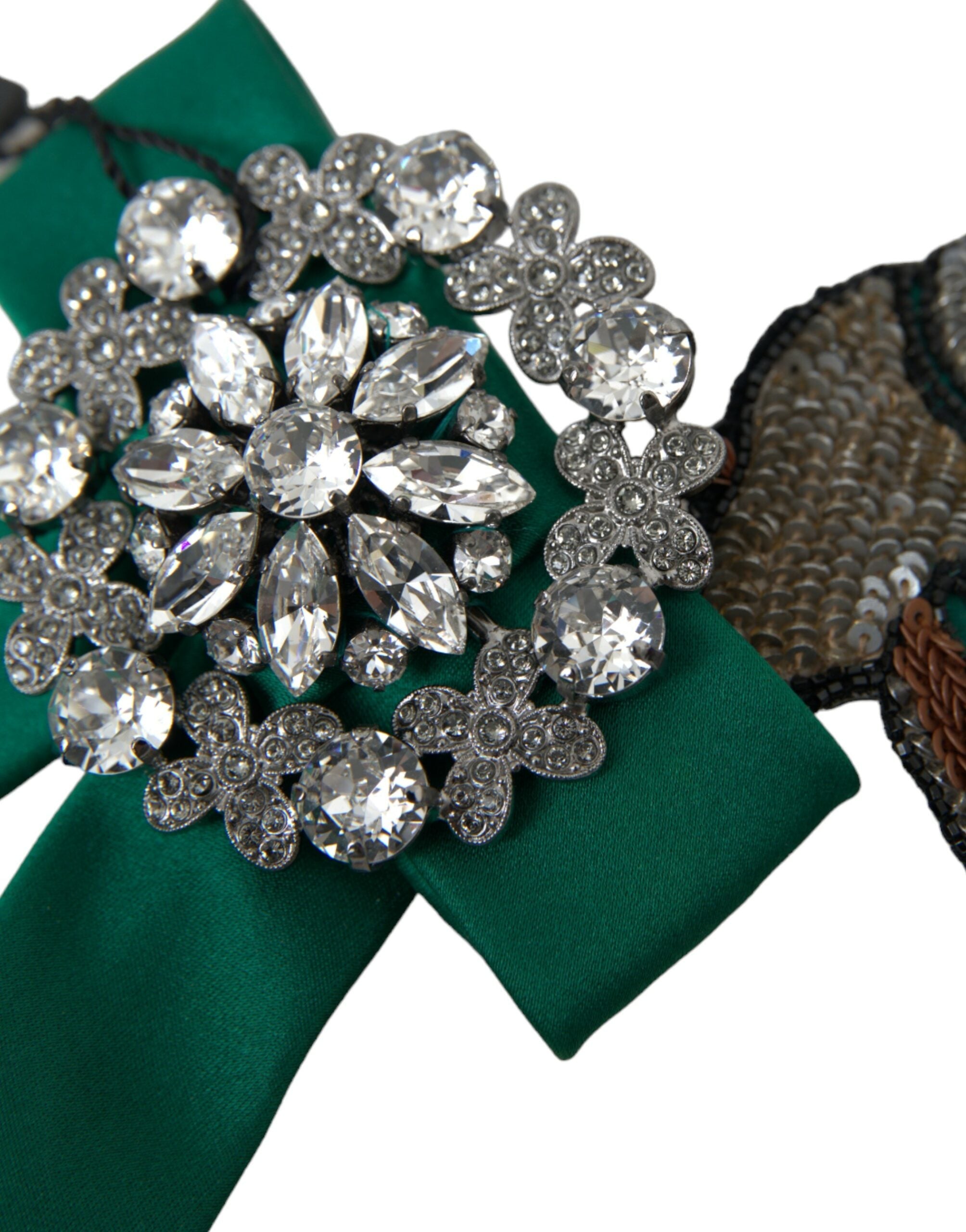 Dolce & Gabbana Green Satin Bird Crystal Women Hair Clip LUNESCAPE