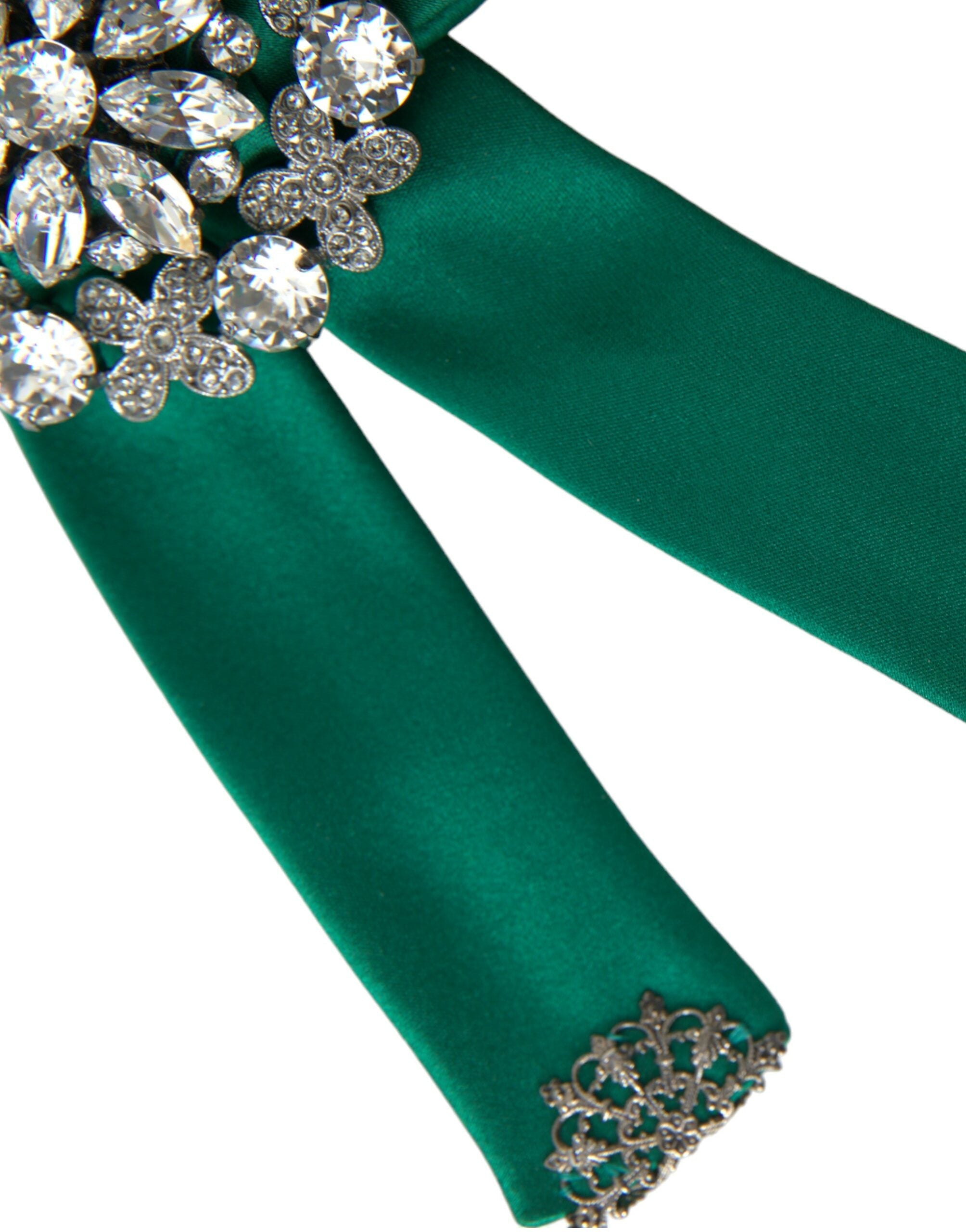 Dolce & Gabbana Green Satin Bird Crystal Women Hair Clip LUNESCAPE