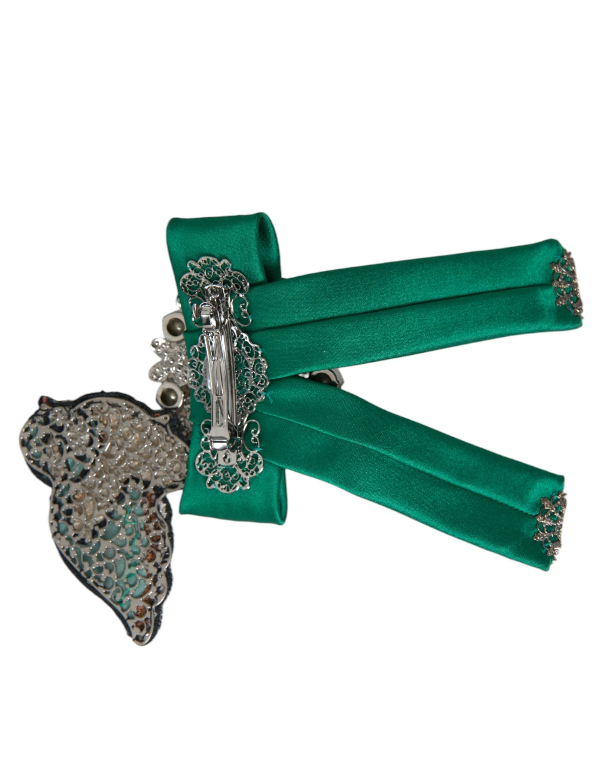 Dolce & Gabbana Green Satin Bird Crystal Women Hair Clip LUNESCAPE