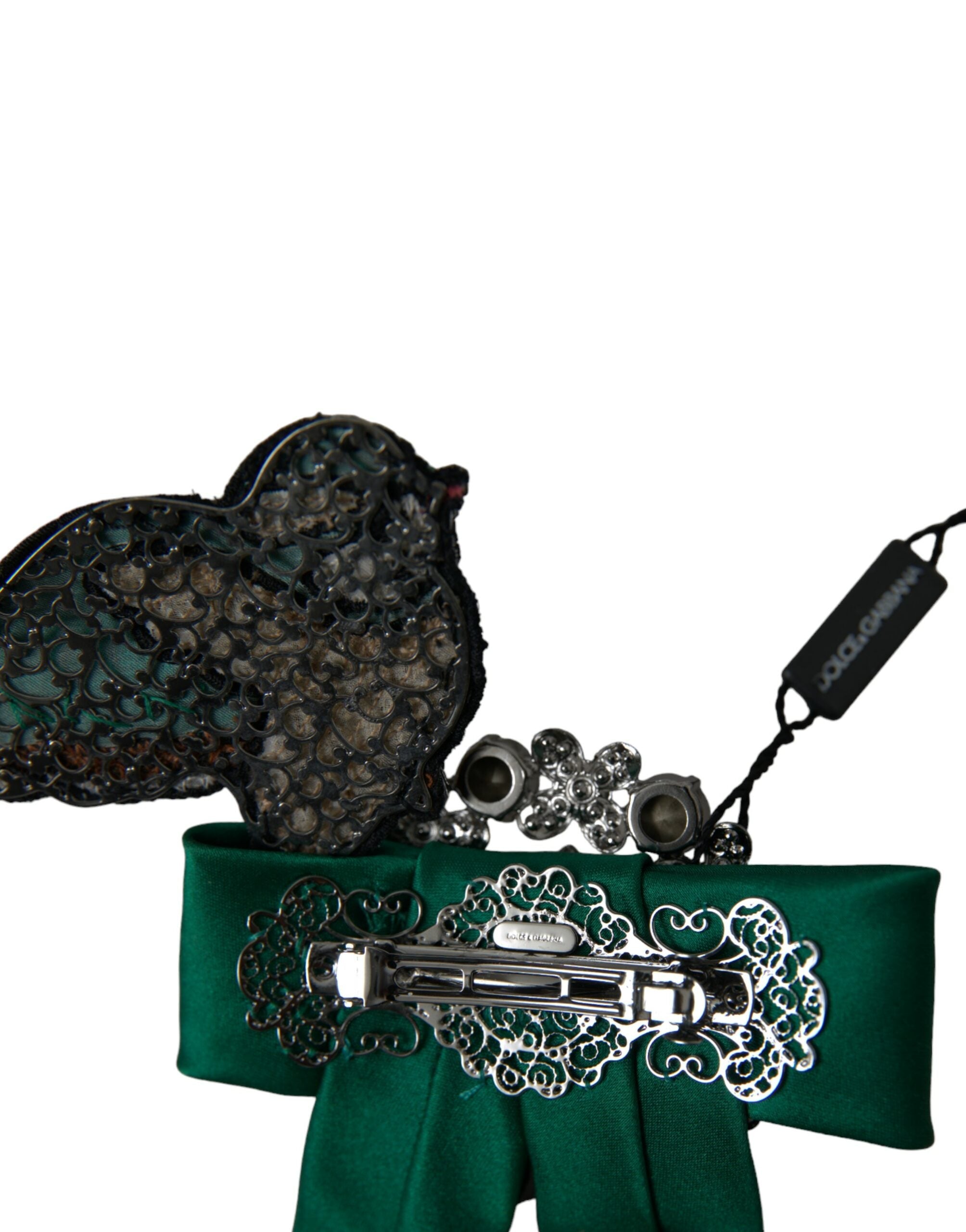 Dolce & Gabbana Green Satin Bird Crystal Women Hair Clip LUNESCAPE