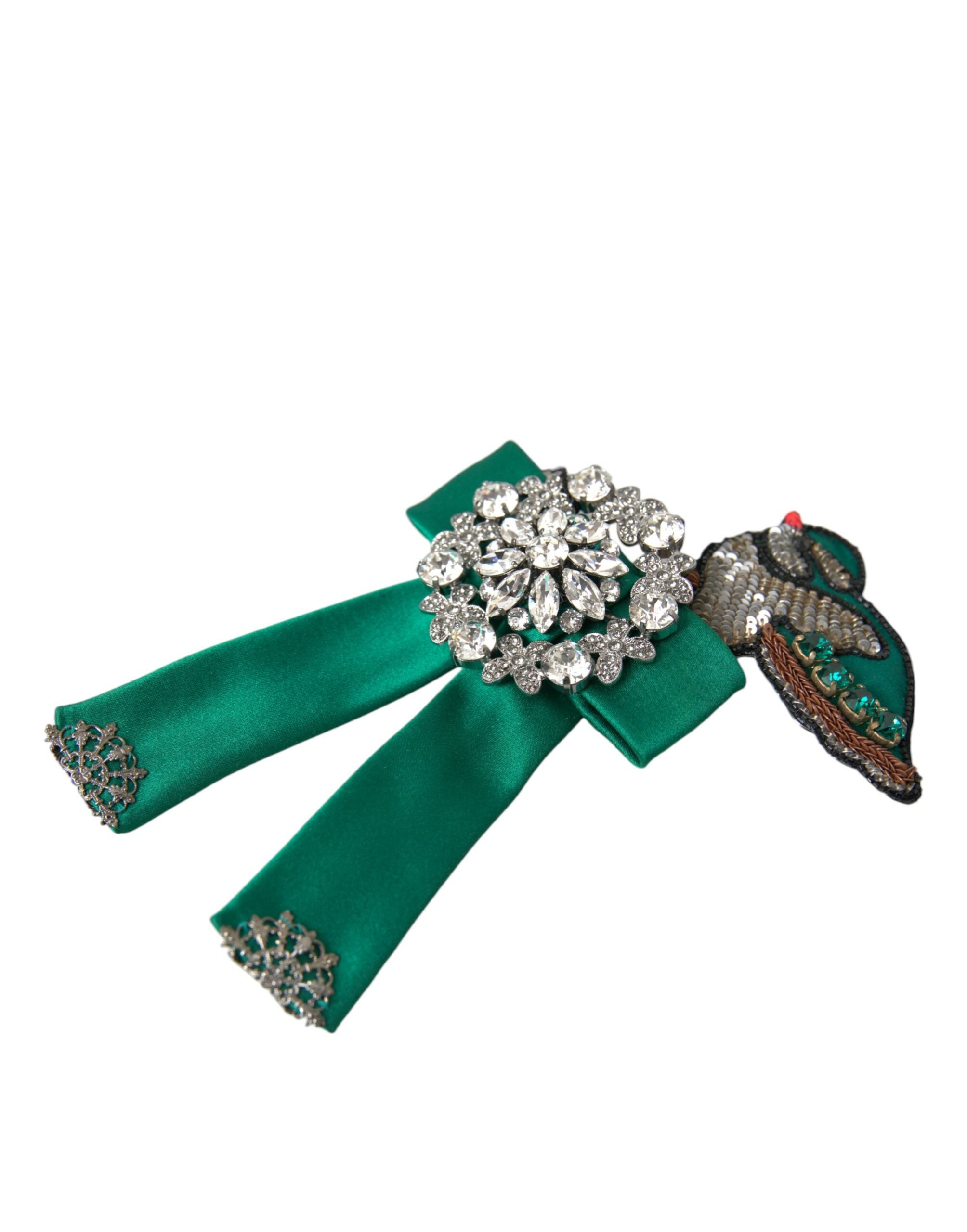 Dolce & Gabbana Green Satin Bird Crystal Women Hair Clip LUNESCAPE