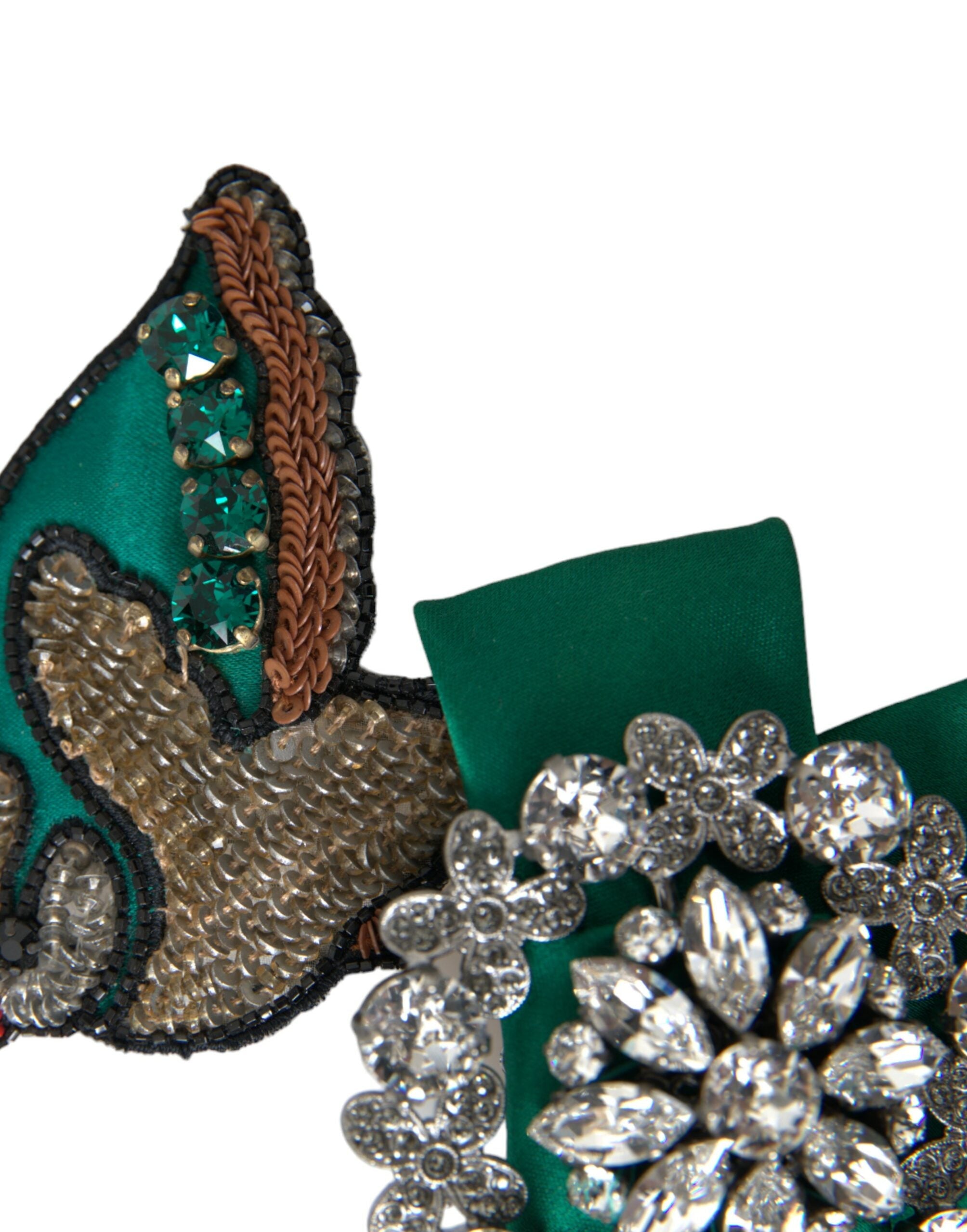Dolce & Gabbana Green Satin Bird Crystal Women Hair Clip LUNESCAPE