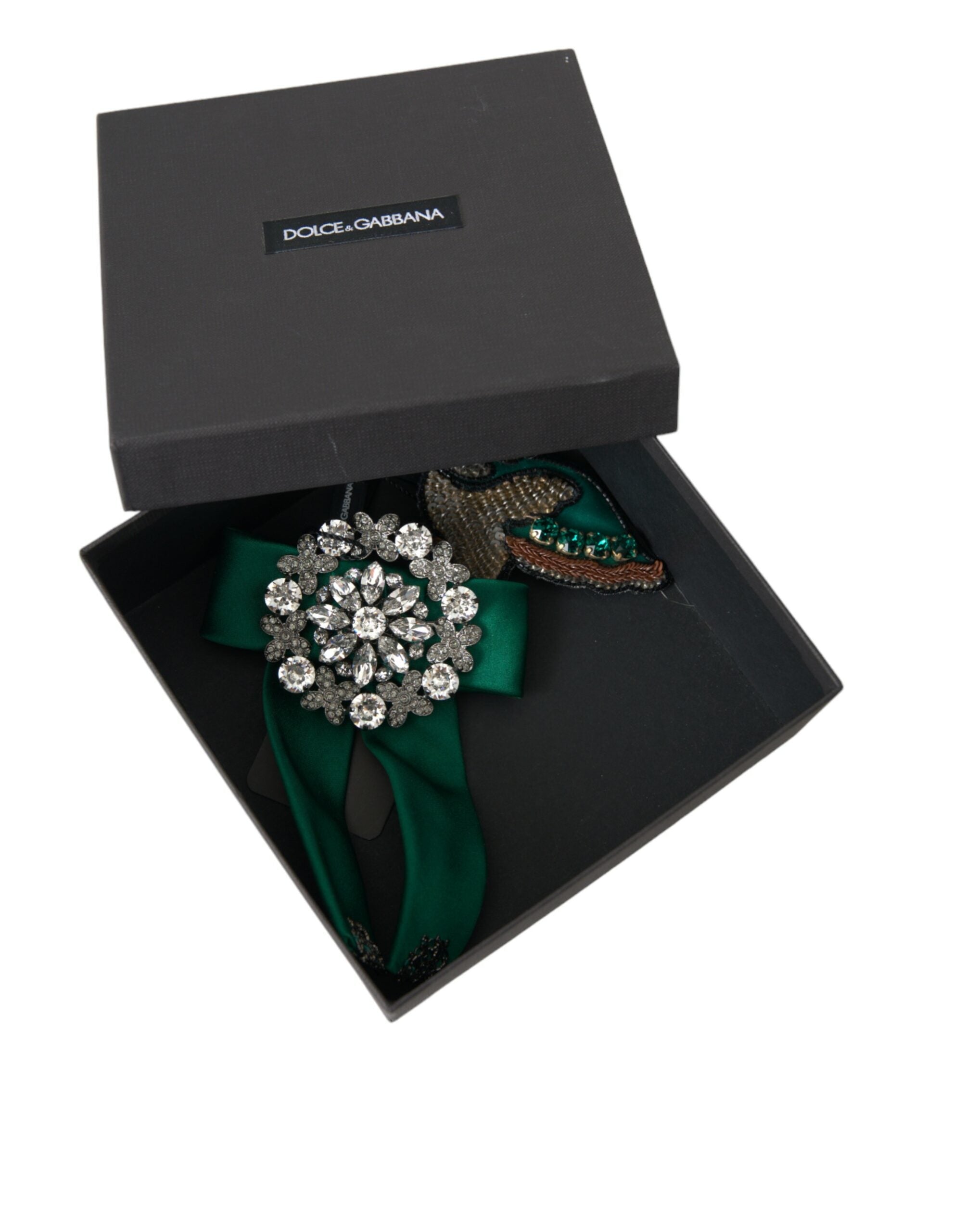 Dolce & Gabbana Green Satin Bird Crystal Women Hair Clip LUNESCAPE