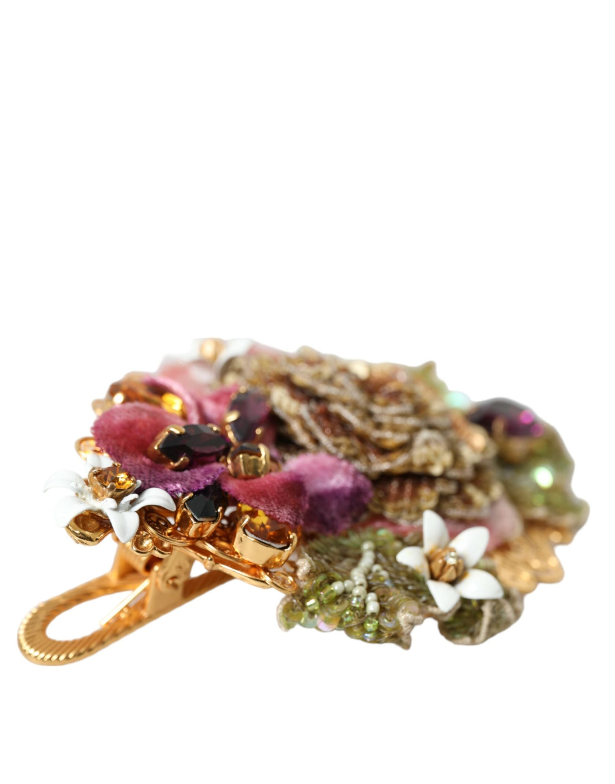 Dolce & Gabbana Gold Brass Floral Crystal Sequined Hair Clip LUNESCAPE