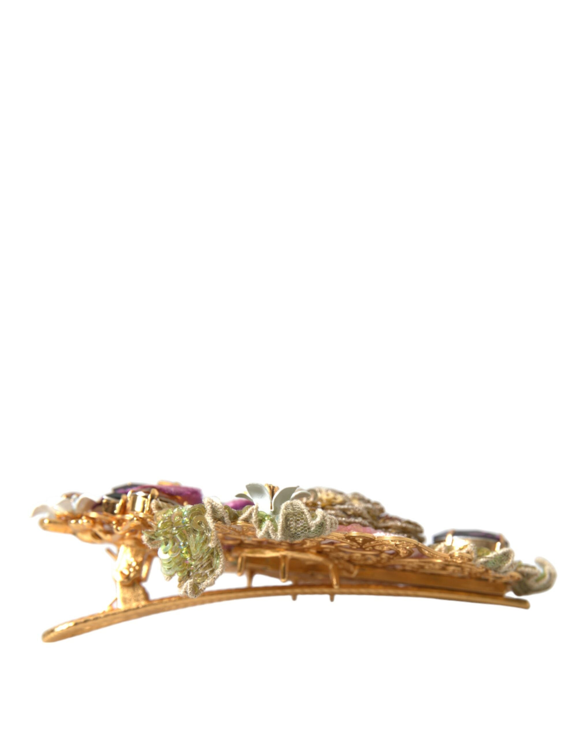 Dolce & Gabbana Gold Brass Floral Crystal Sequined Hair Clip LUNESCAPE