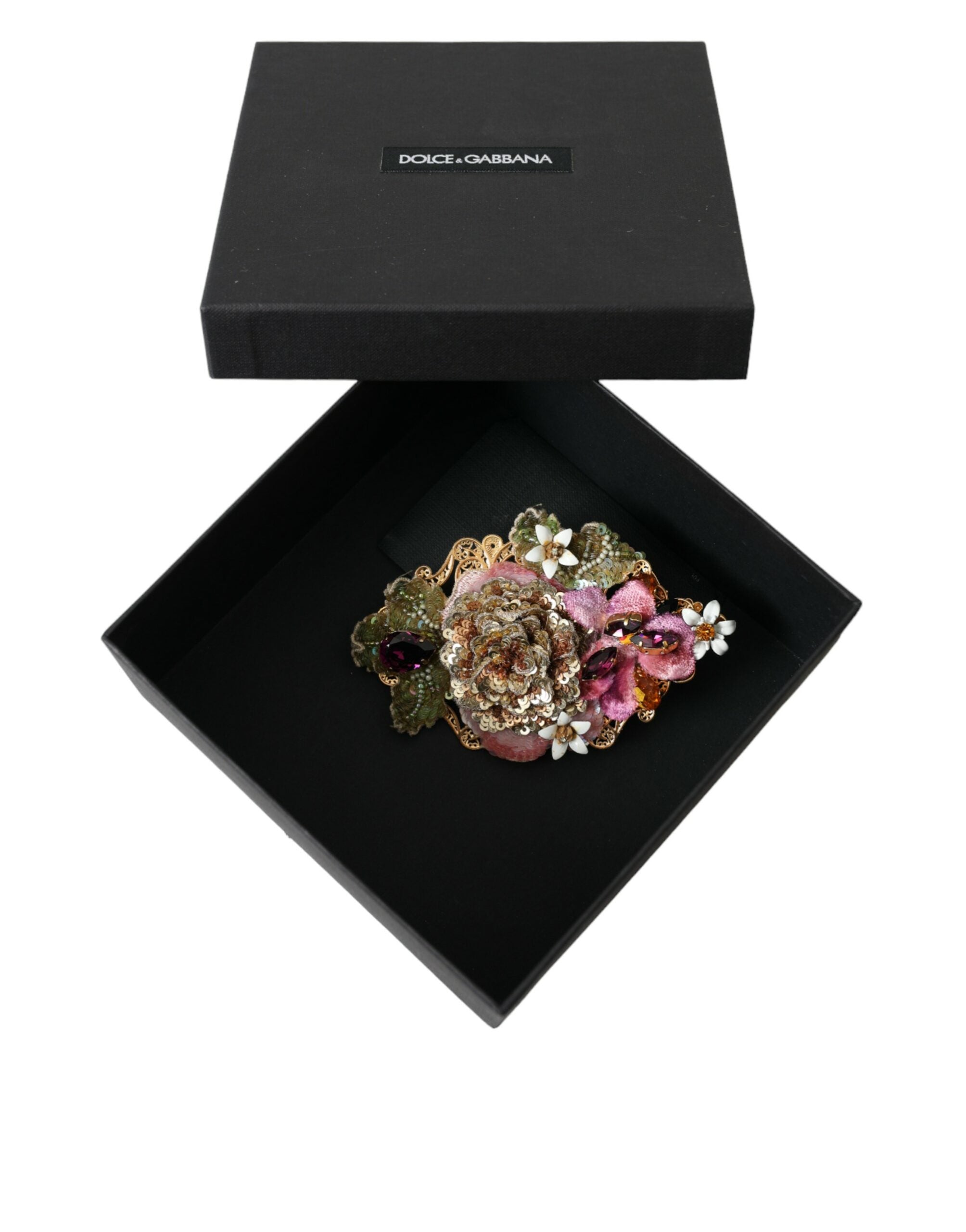 Dolce & Gabbana Gold Brass Floral Crystal Sequined Hair Clip LUNESCAPE