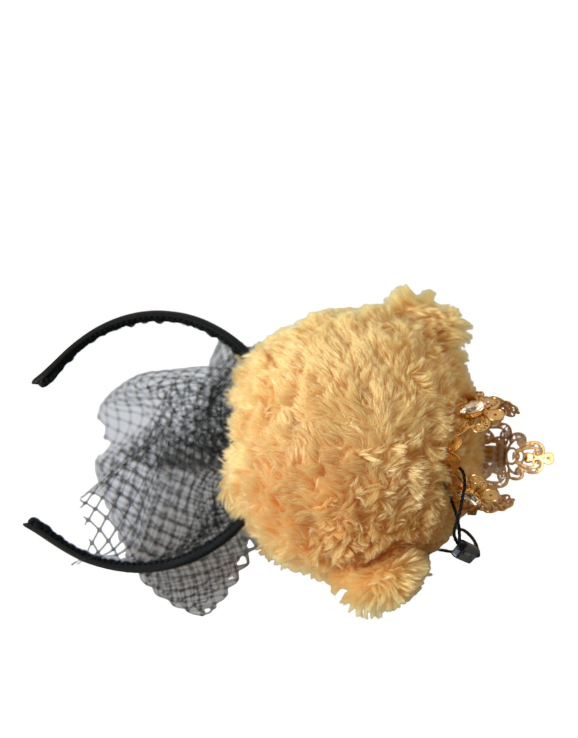 Dolce & Gabbana Brown Teddy Bear Gold Crystal Crown Hair Band Diadem LUNESCAPE