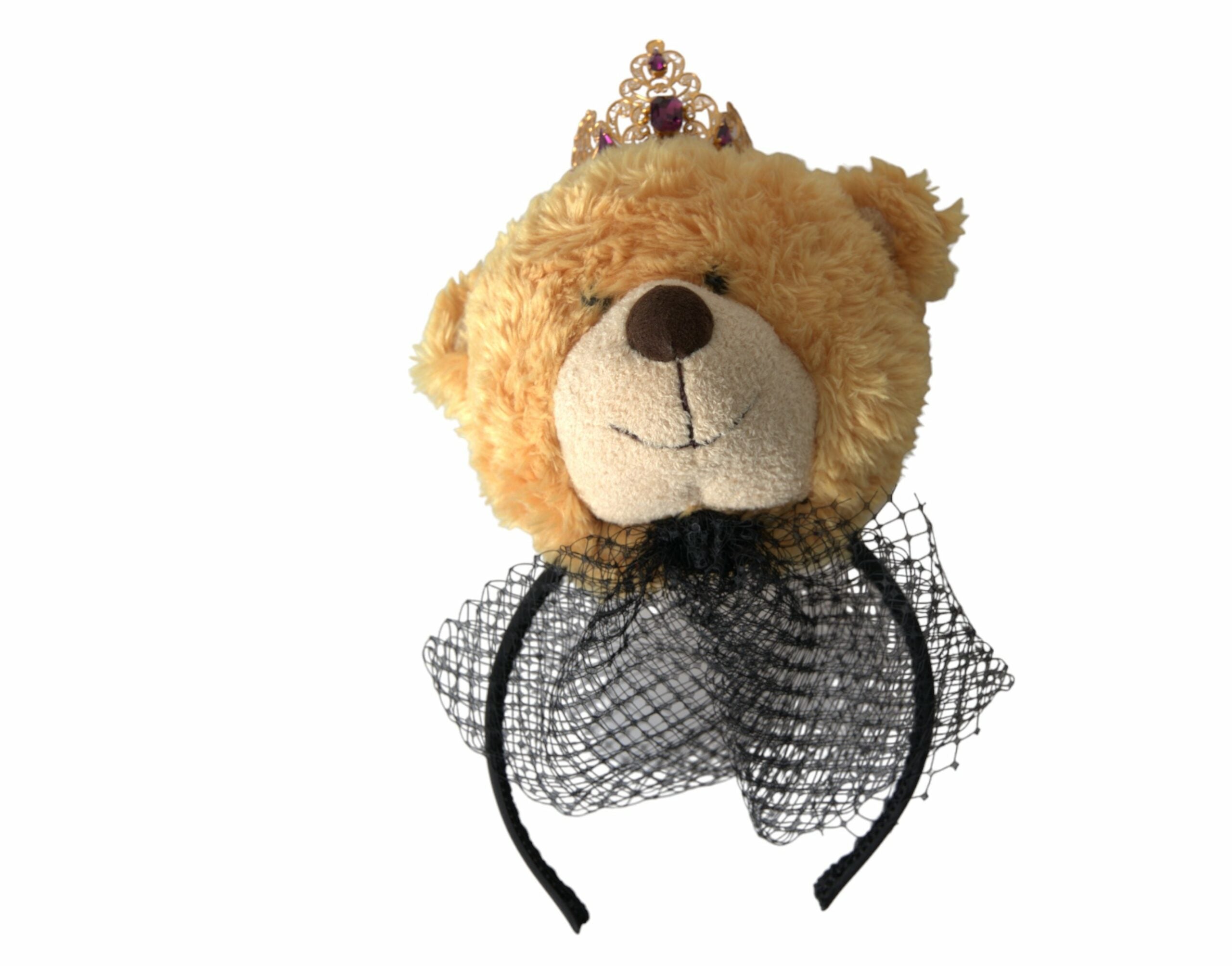 Dolce & Gabbana Brown Teddy Bear Gold Crystal Crown Hair Band Diadem LUNESCAPE