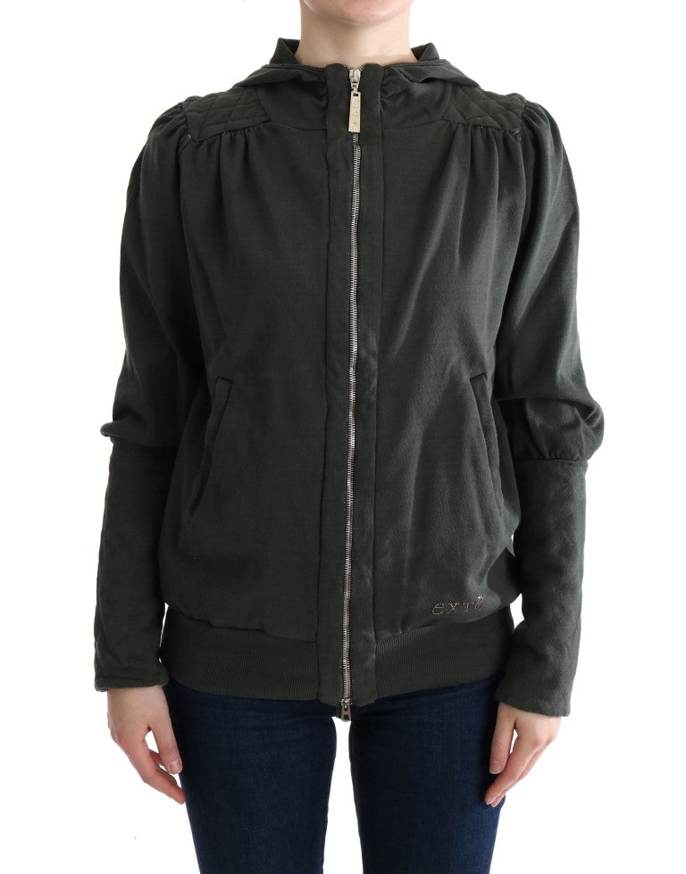 Exte Gray Top Hooded Cotton Zipper Sweater LUNESCAPE