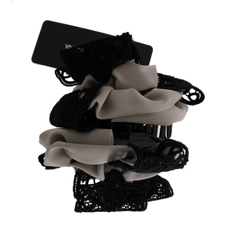 Dolce & Gabbana Gray Silk Black Lace Hair Claw LUNESCAPE