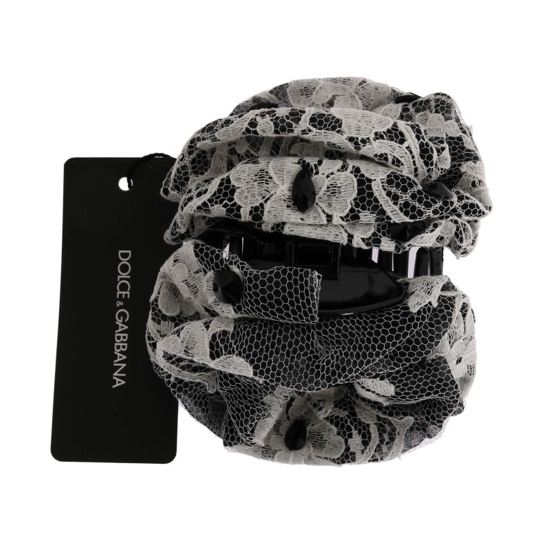 Dolce & Gabbana Black White Floral Lace Crystal Hair Claw LUNESCAPE