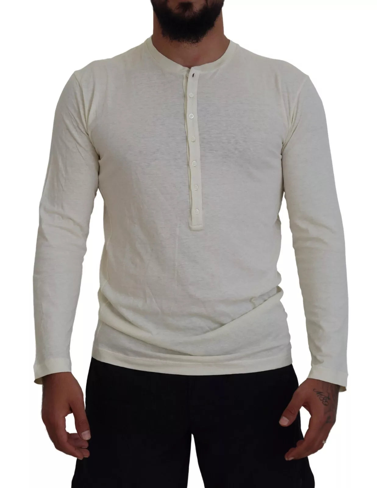 Dsquared² Beige Cotton Linen Long Sleeves Pullover Sweater LUNESCAPE
