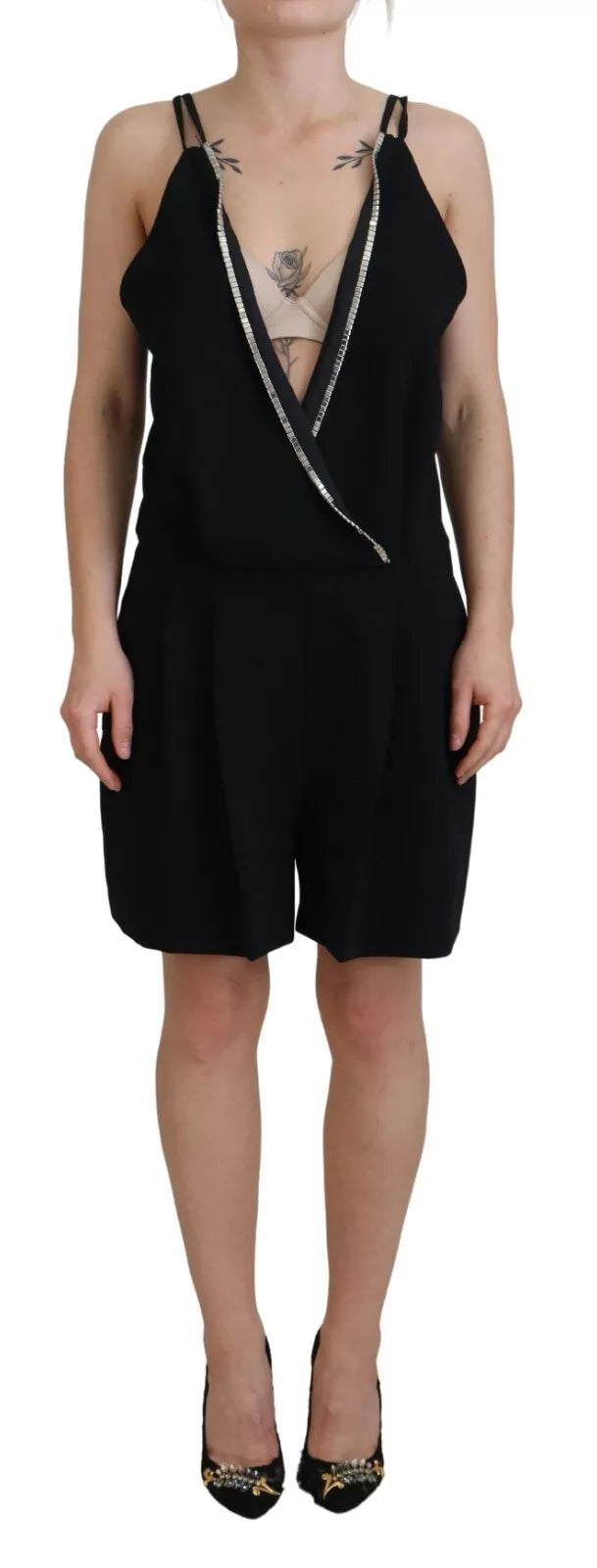 Dsquared² Black Embellished Sleeveless V-neck Jumpsuit Dress LUNESCAPE