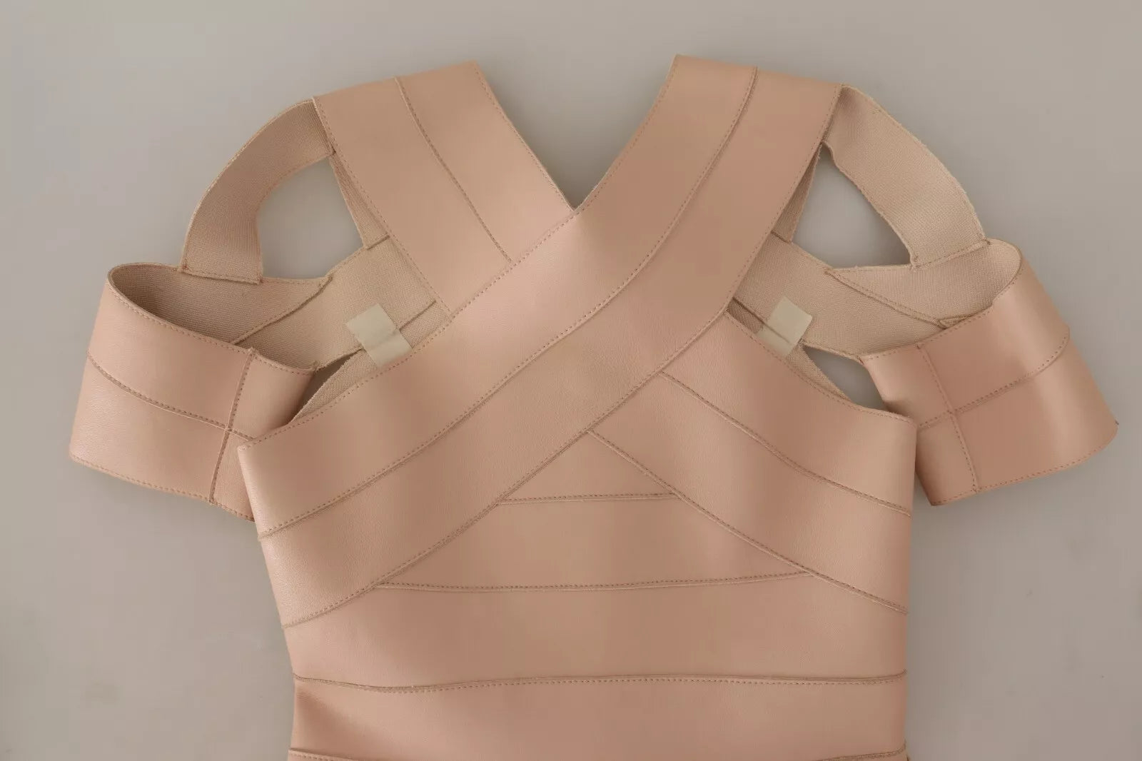 Dsquared² Beige Leather Open Shoulder Sheath Mini Dress LUNESCAPE