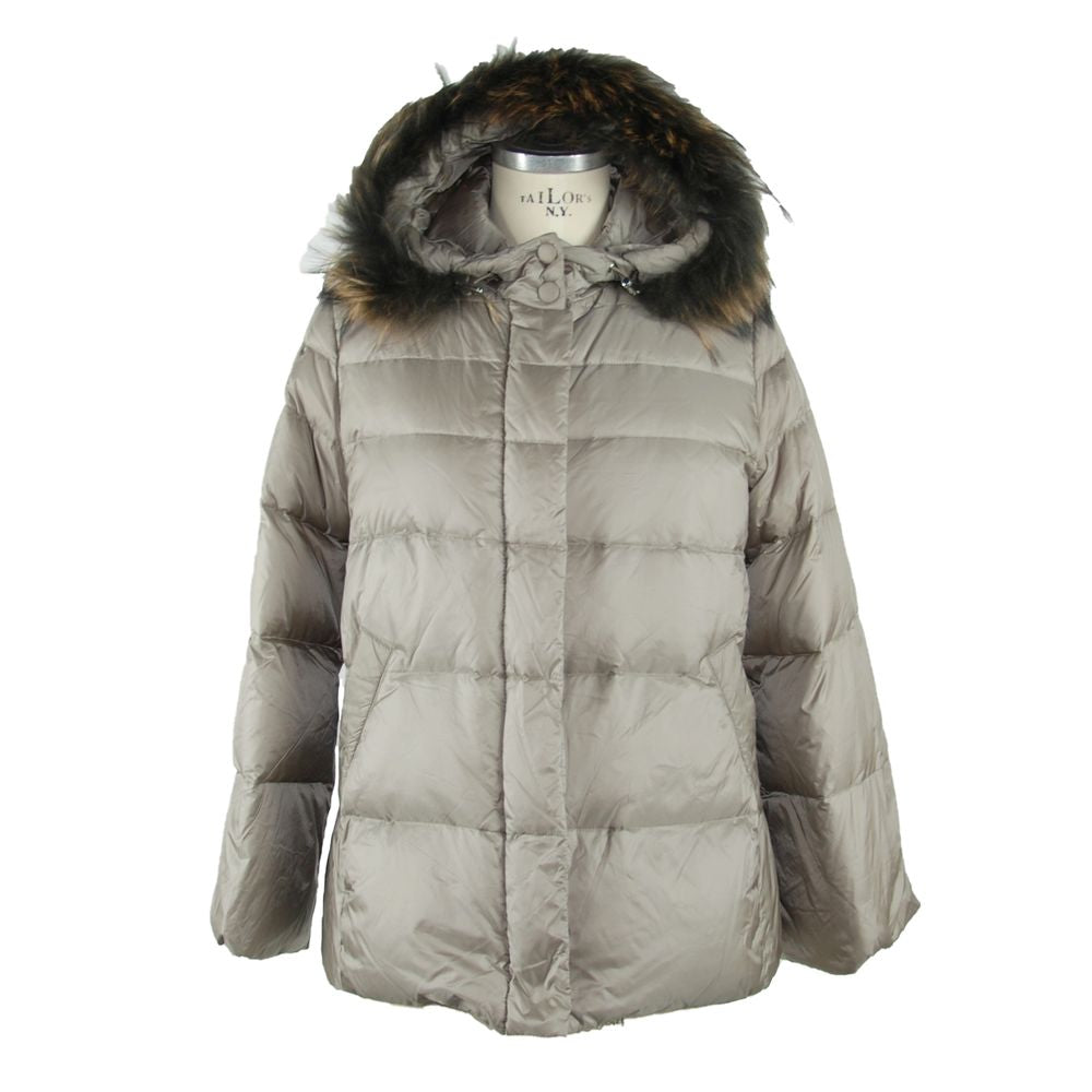 Emilio Romanelli Elegant Gray Polyamide Fur-Trimmed Coat LUNESCAPE