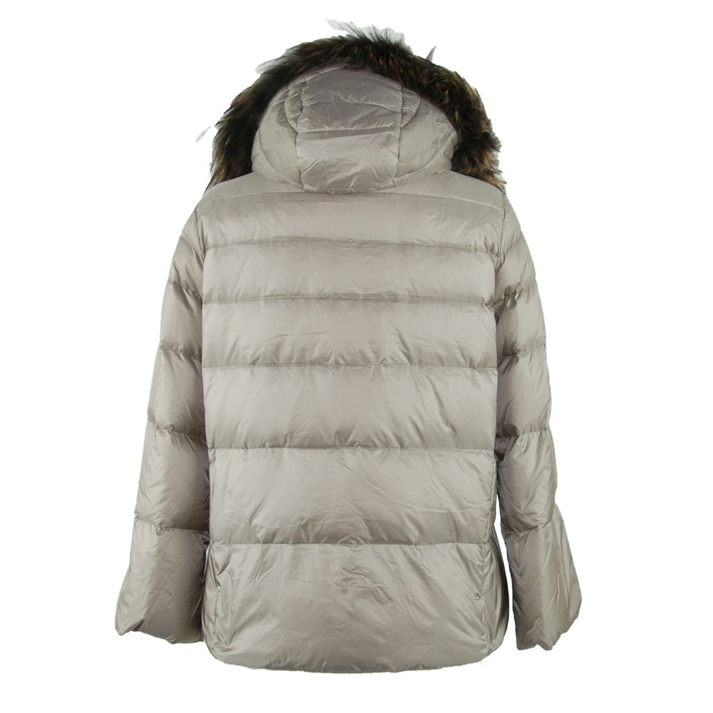 Emilio Romanelli Elegant Gray Polyamide Fur-Trimmed Coat LUNESCAPE
