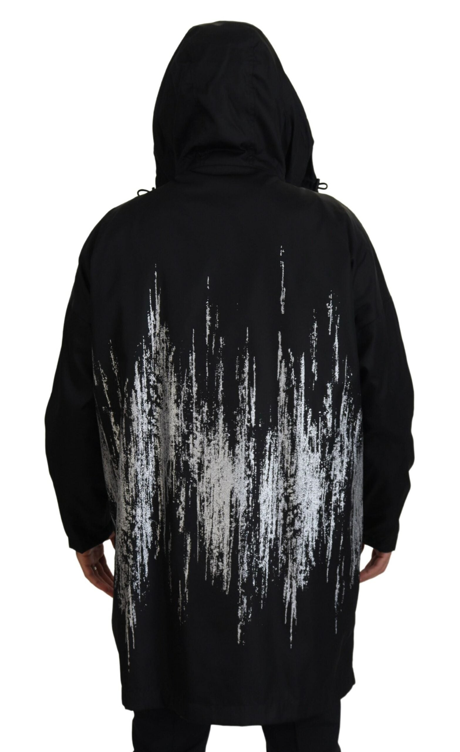 Dsquared² Black White Print Long Hooded Jacket