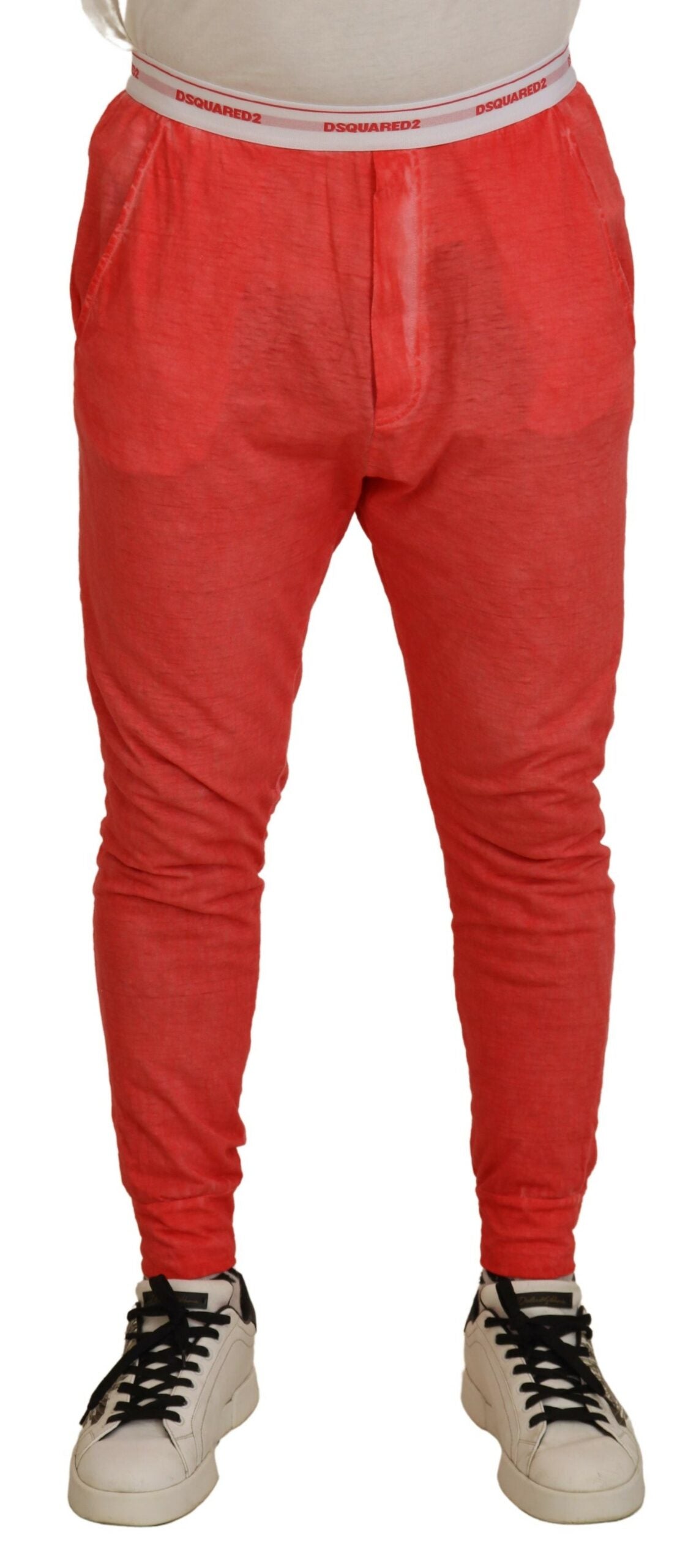 Dsquared² Orange Cotton Elastic Waist Logo Men Pants LUNESCAPE