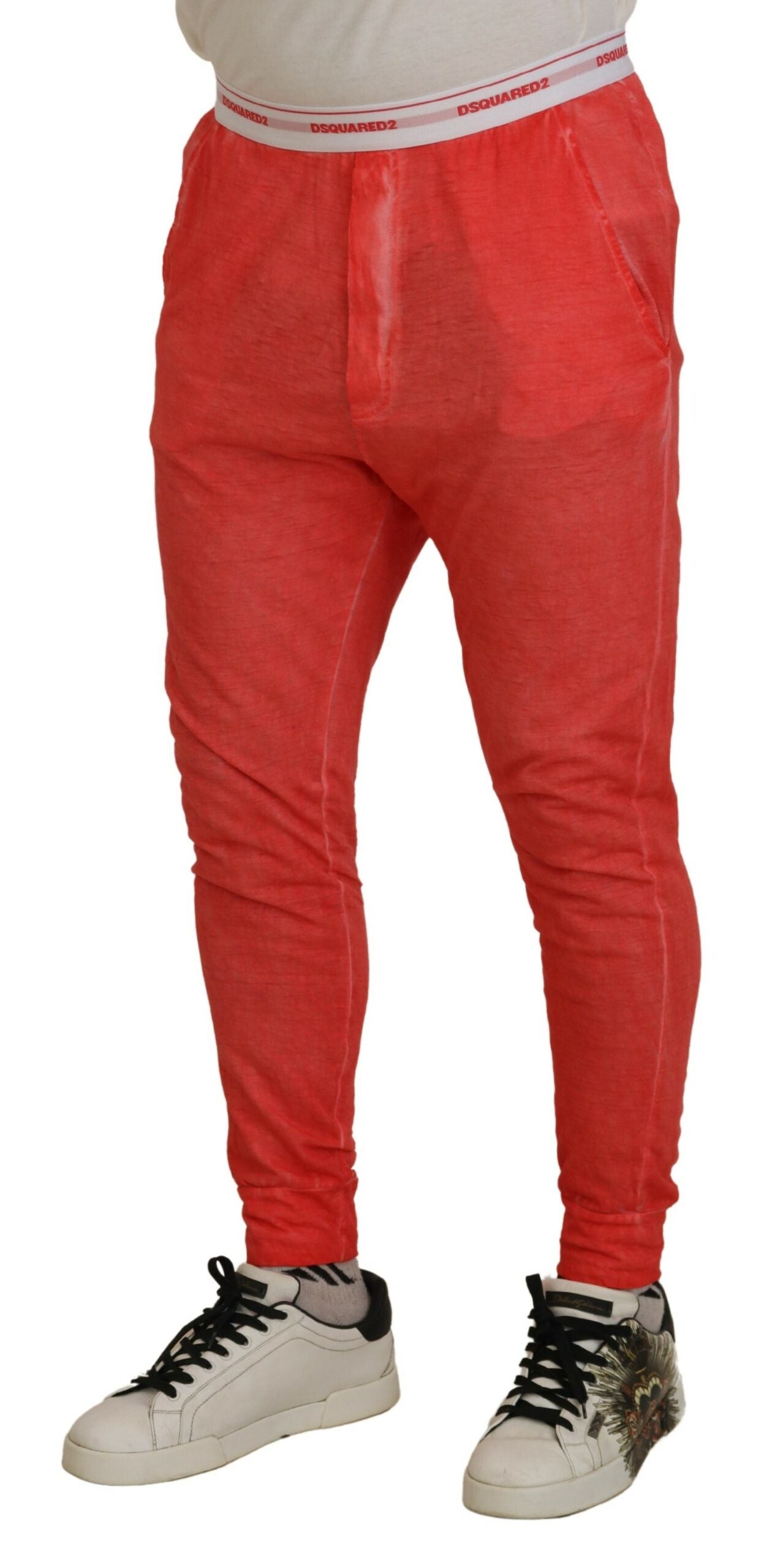 Dsquared² Orange Cotton Elastic Waist Logo Men Pants LUNESCAPE