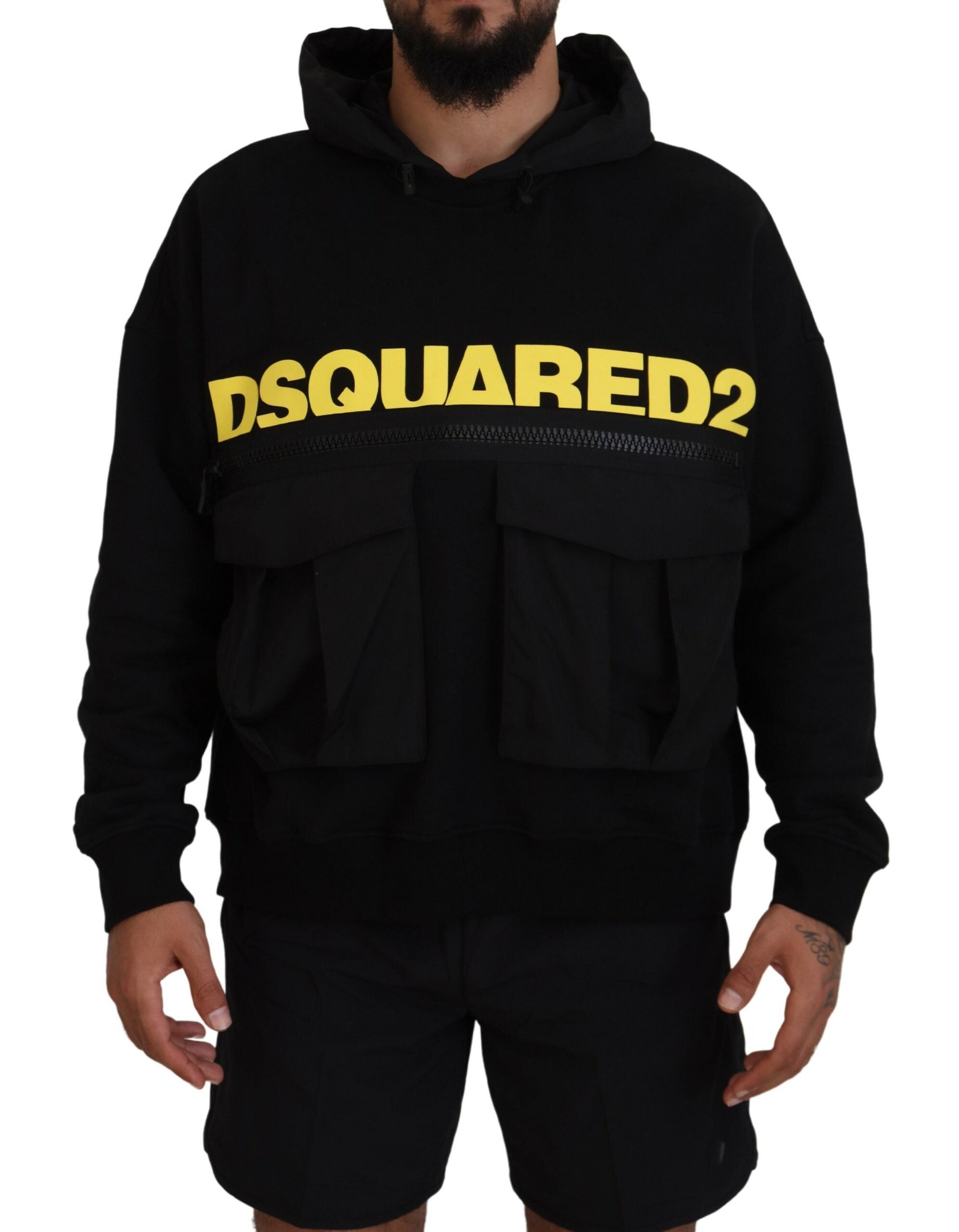 Dsquared² Black Cotton Hooded Printed Pullover Sweater LUNESCAPE