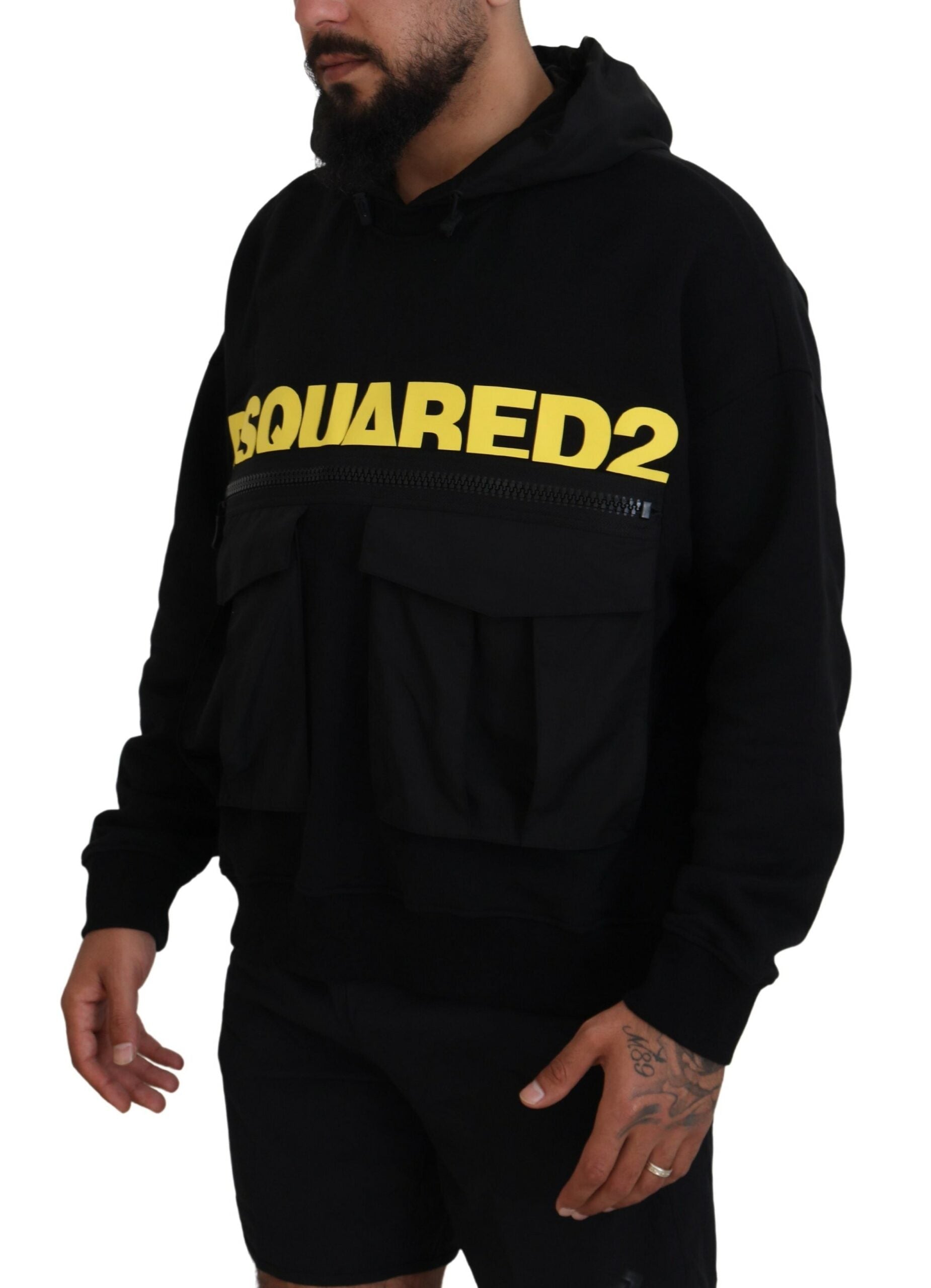 Dsquared² Black Cotton Hooded Printed Pullover Sweater LUNESCAPE
