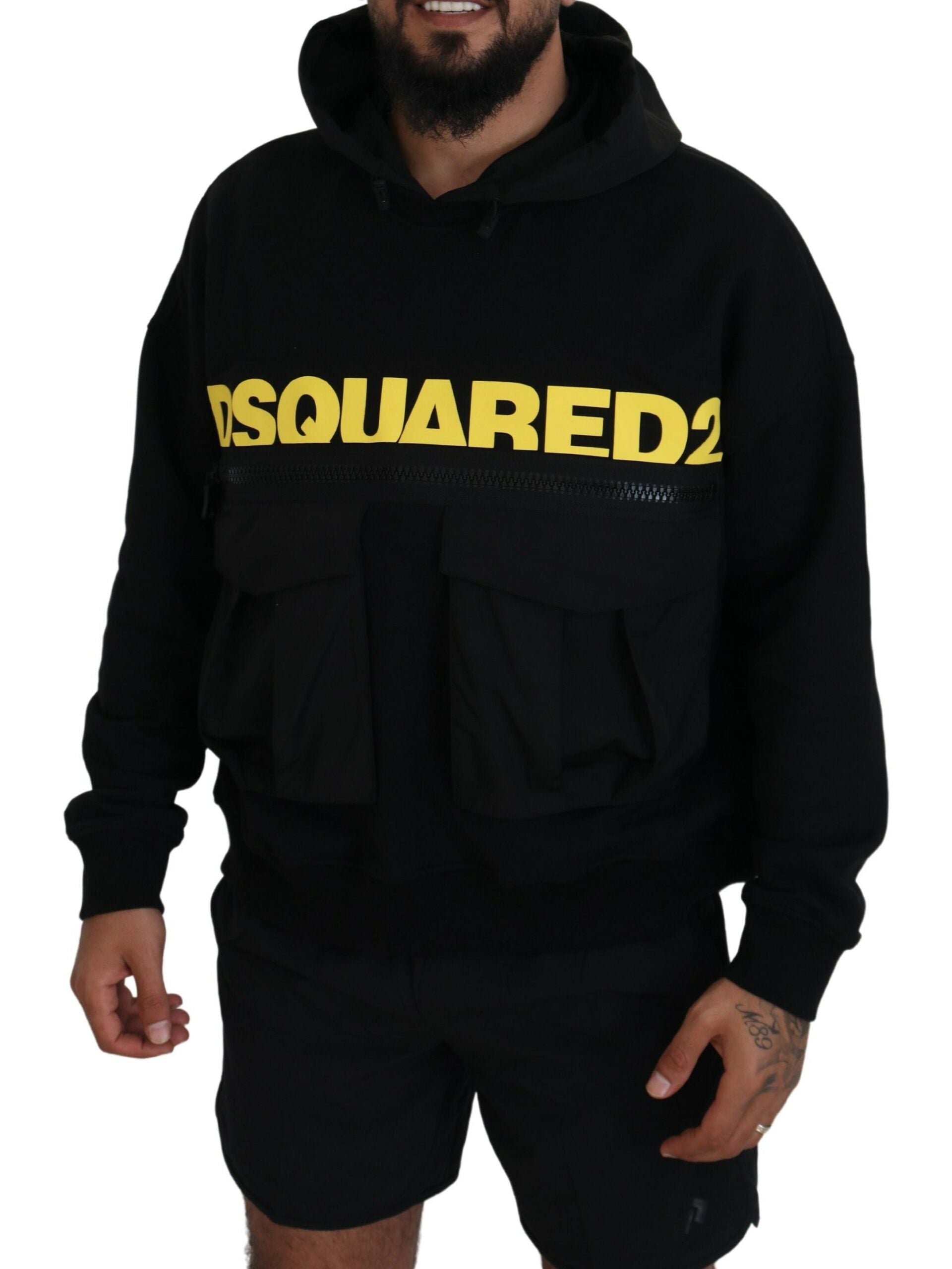 Dsquared² Black Cotton Hooded Printed Pullover Sweater LUNESCAPE