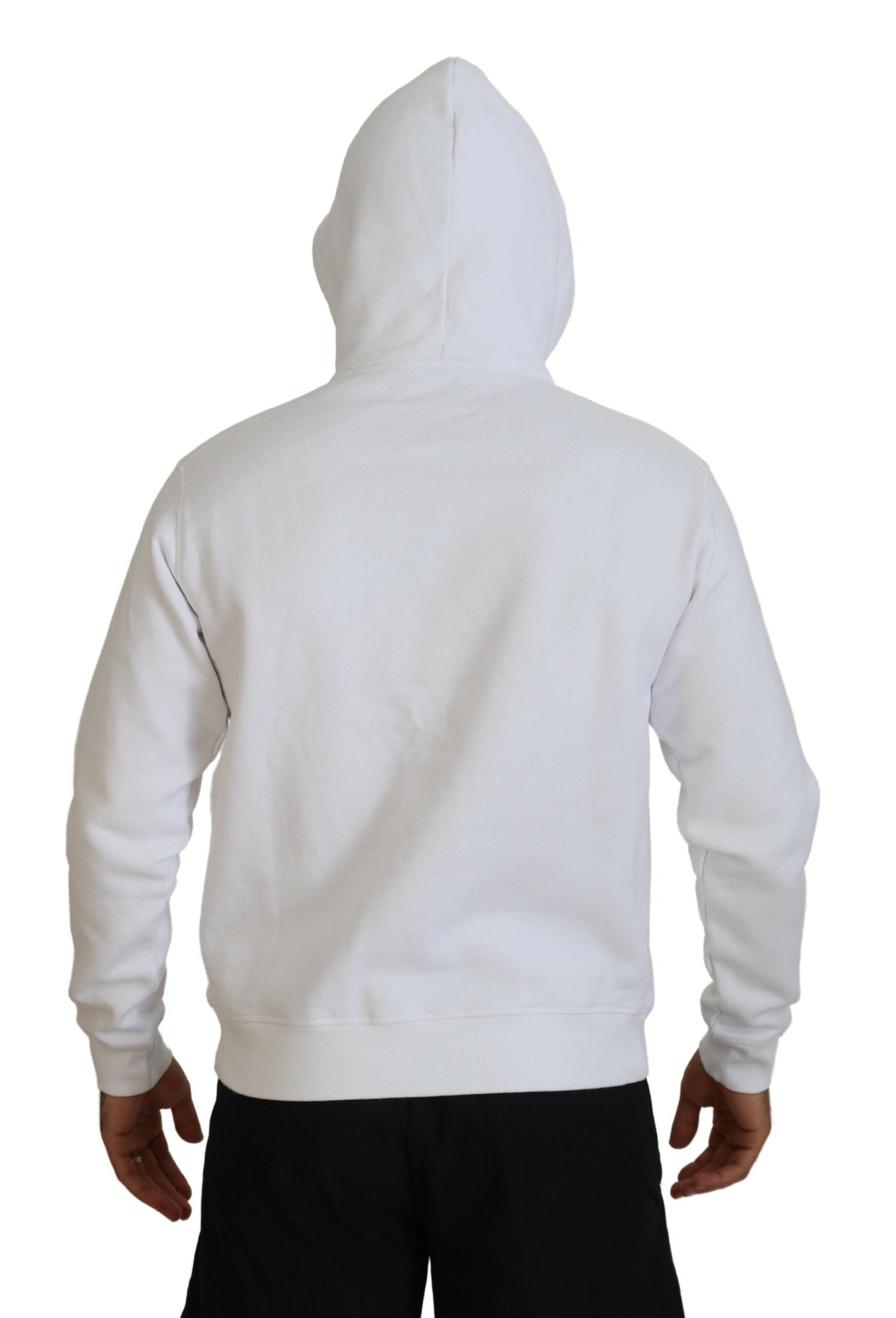 Dsquared² White Cotton Hooded Printed Pullover Sweater LUNESCAPE