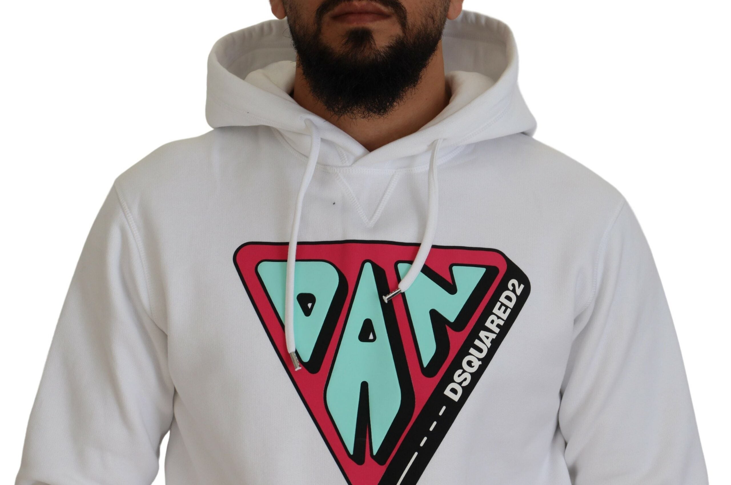 Dsquared² White Cotton Hooded Printed Pullover Sweater LUNESCAPE