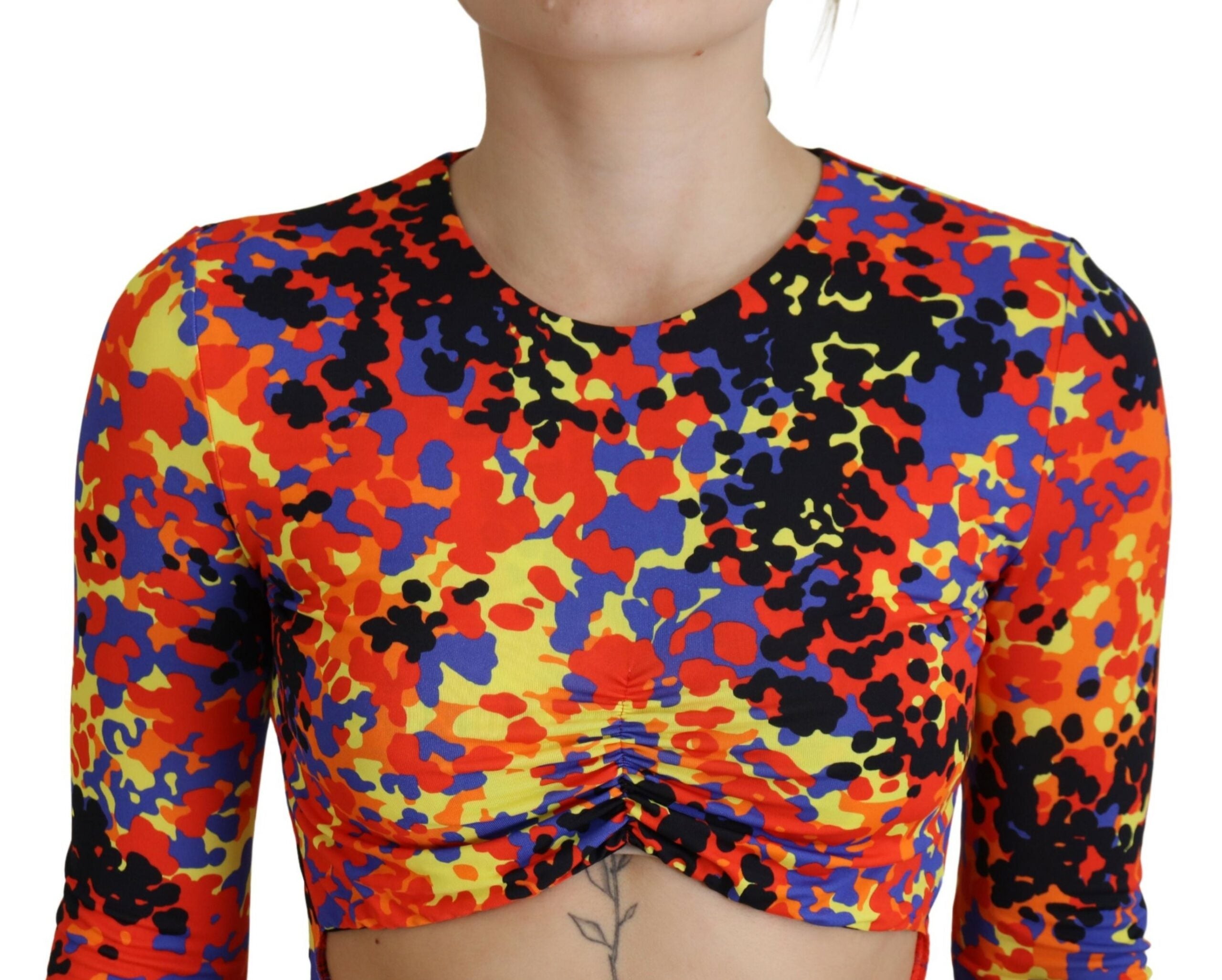 Dsquared² Multicolor Batik Open Belly Long Sleeves Dress LUNESCAPE