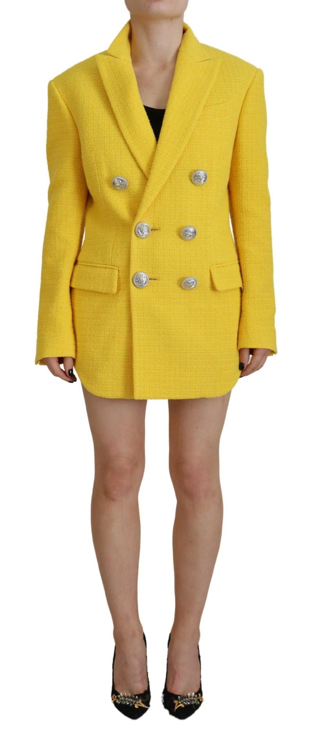 Dsquared² Yellow Peak Double Breasted Suit Blazer Short Set LUNESCAPE