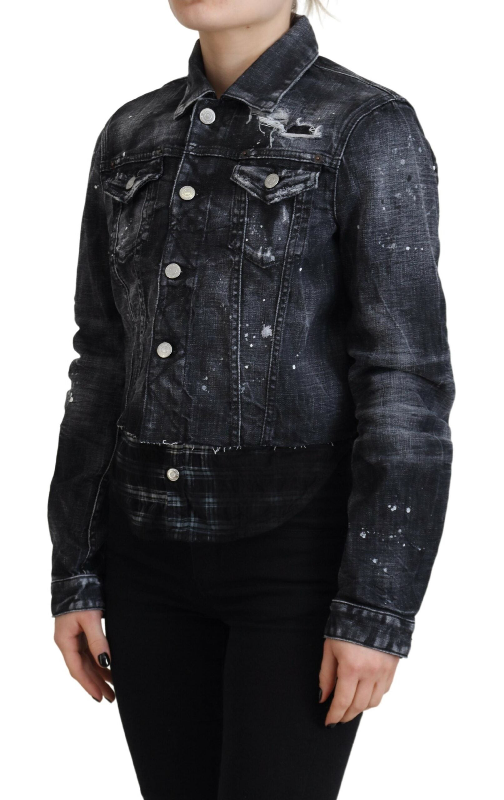 Dsquared² Gray Washed Cotton Distressed Denim Jacket LUNESCAPE