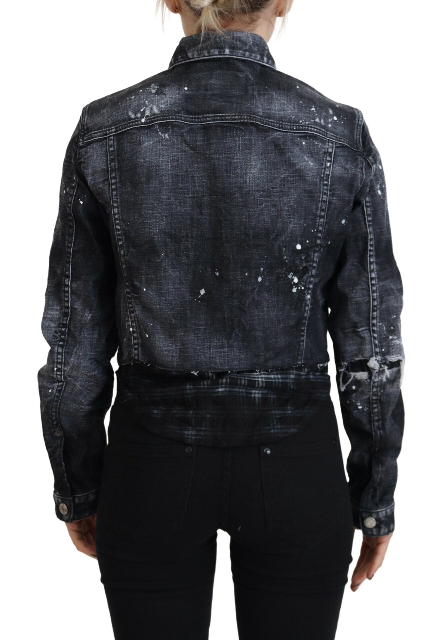 Dsquared² Gray Washed Cotton Distressed Denim Jacket LUNESCAPE