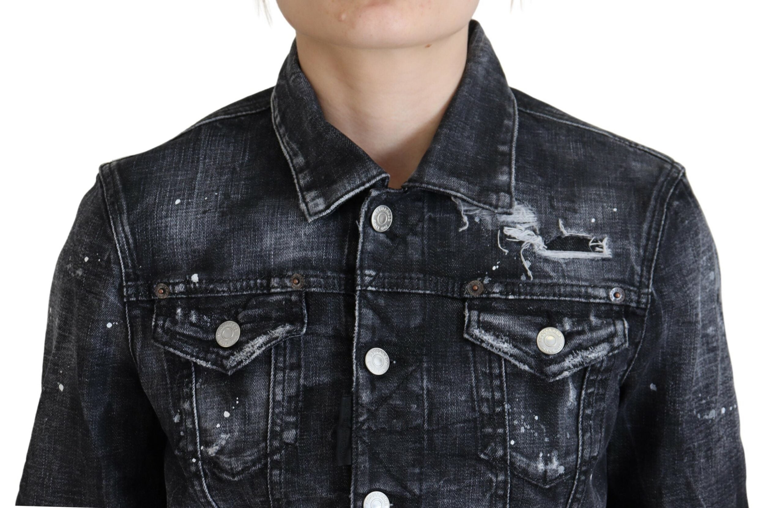 Dsquared² Gray Washed Cotton Distressed Denim Jacket LUNESCAPE