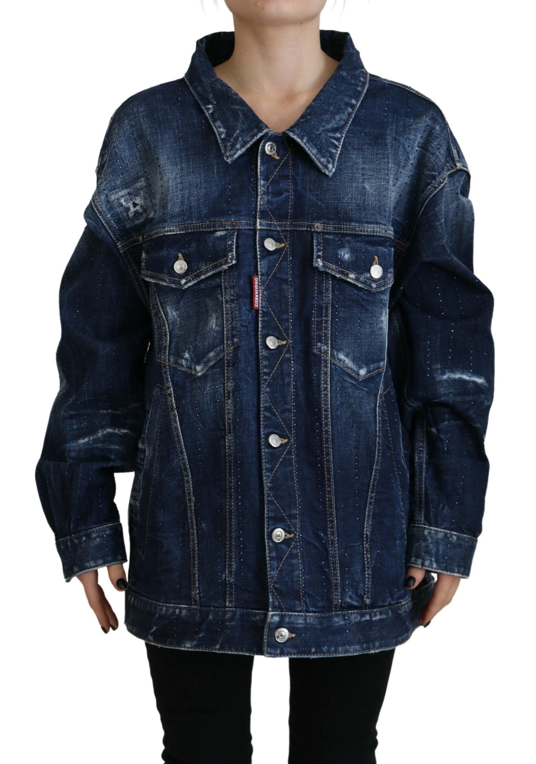 Dsquared² Blue Distressed Collared Denim Jacket LUNESCAPE