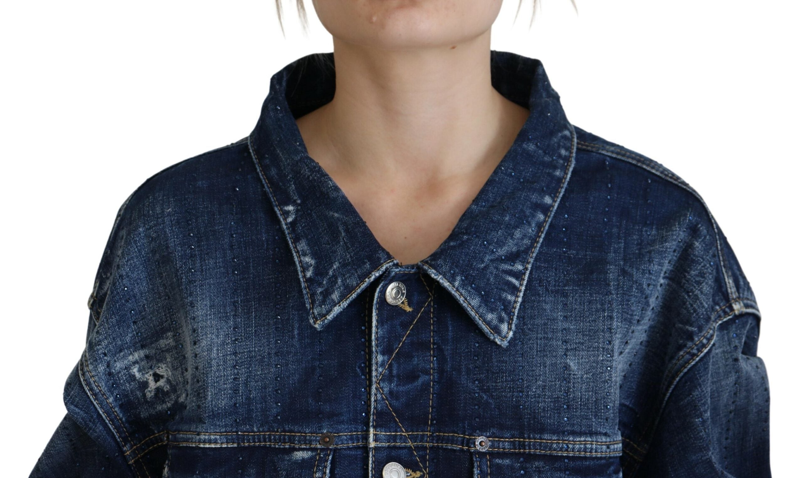 Dsquared² Blue Distressed Collared Denim Jacket LUNESCAPE