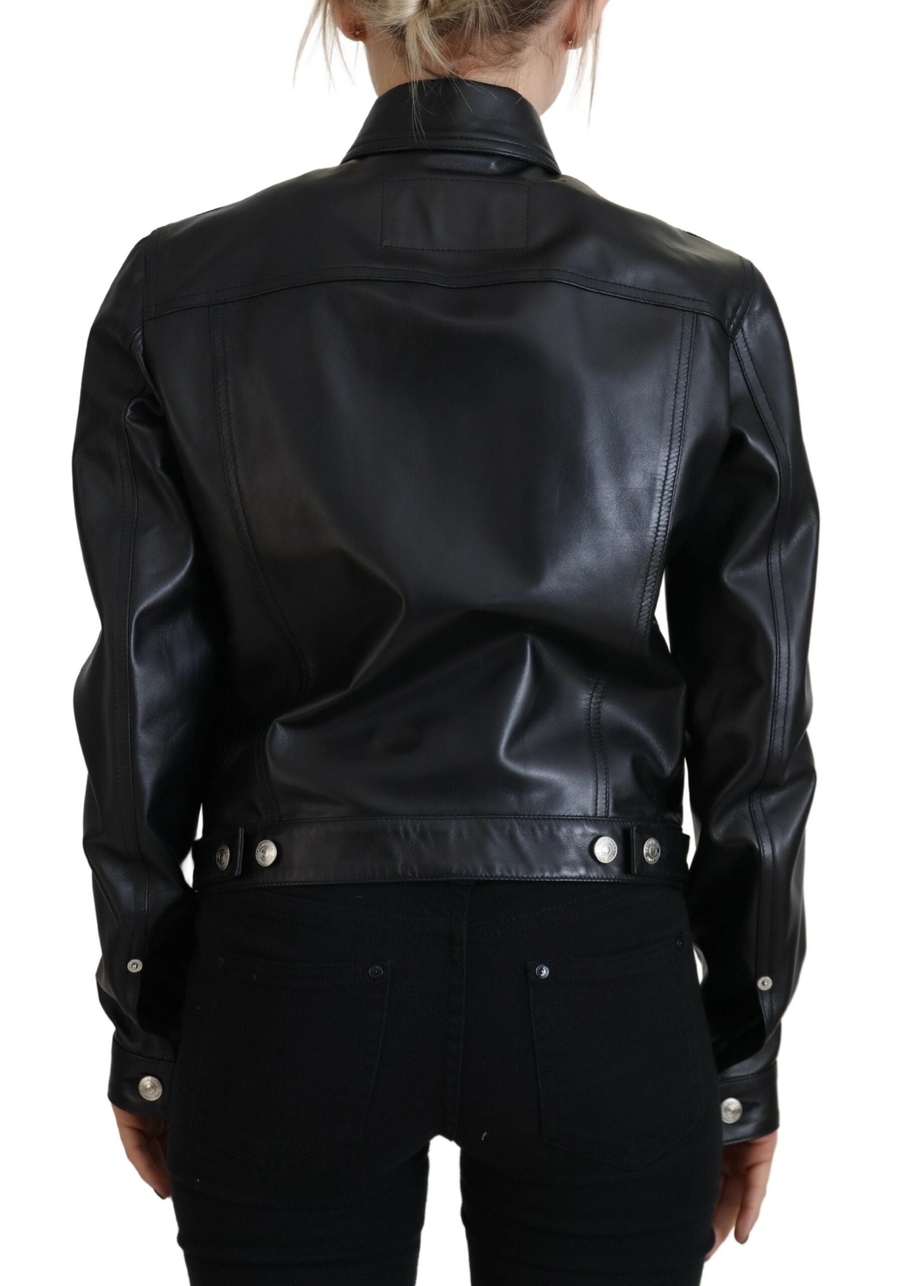 Dsquared² Black Leather Collared Long Sleeves Jacket LUNESCAPE