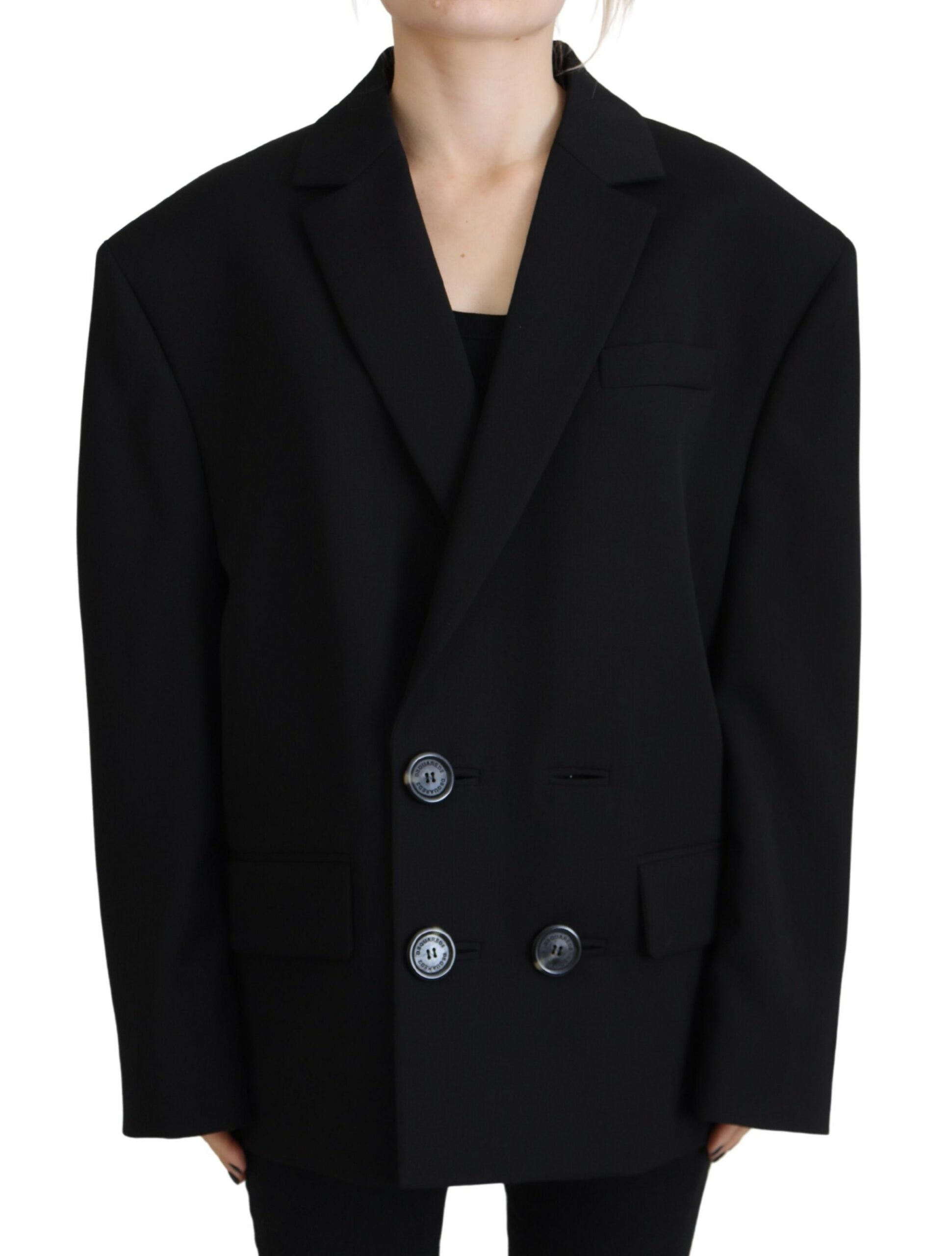 Dsquared² Black Double Breasted Coat Blazer Jacket LUNESCAPE