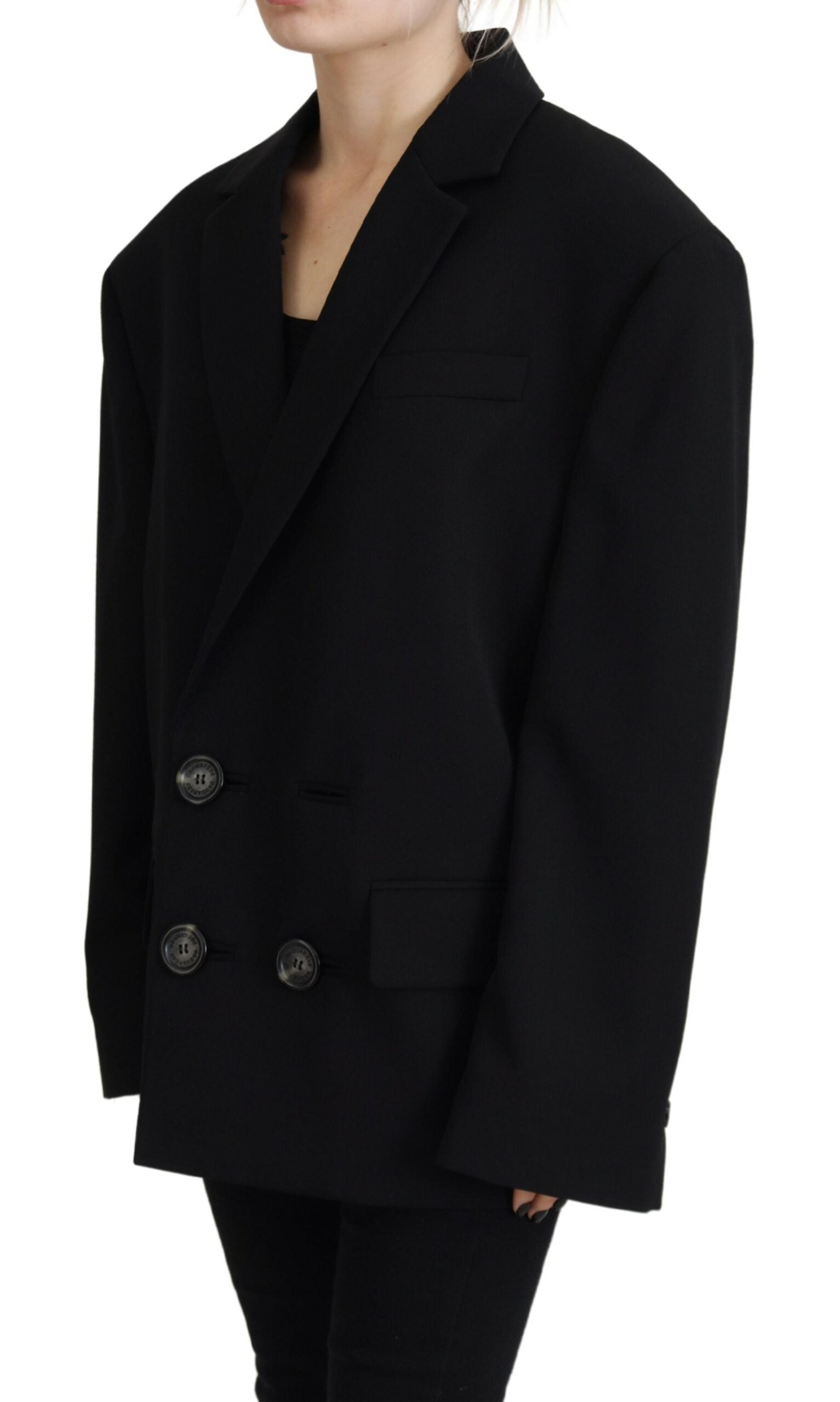 Dsquared² Black Double Breasted Coat Blazer Jacket LUNESCAPE