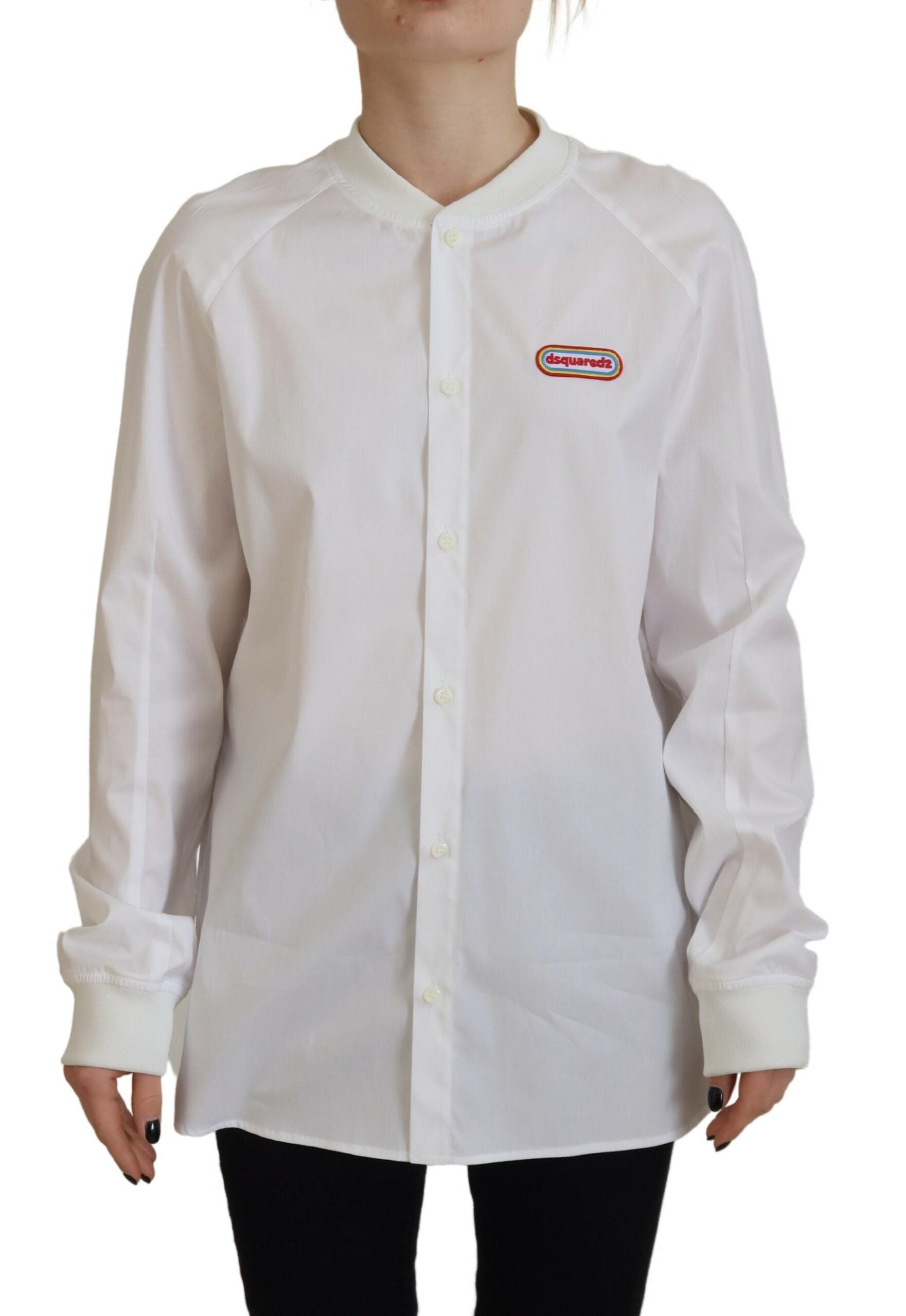 Dsquared² White Cotton Button Down Long Sleeves Crewneck Top LUNESCAPE