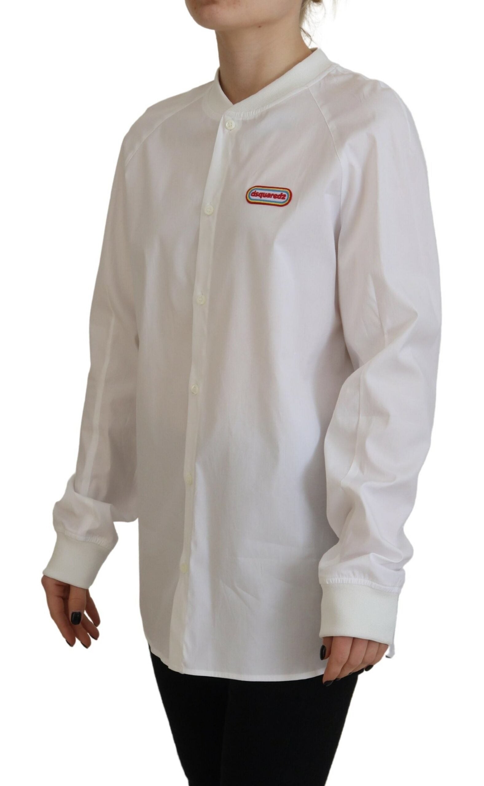 Dsquared² White Cotton Button Down Long Sleeves Crewneck Top LUNESCAPE