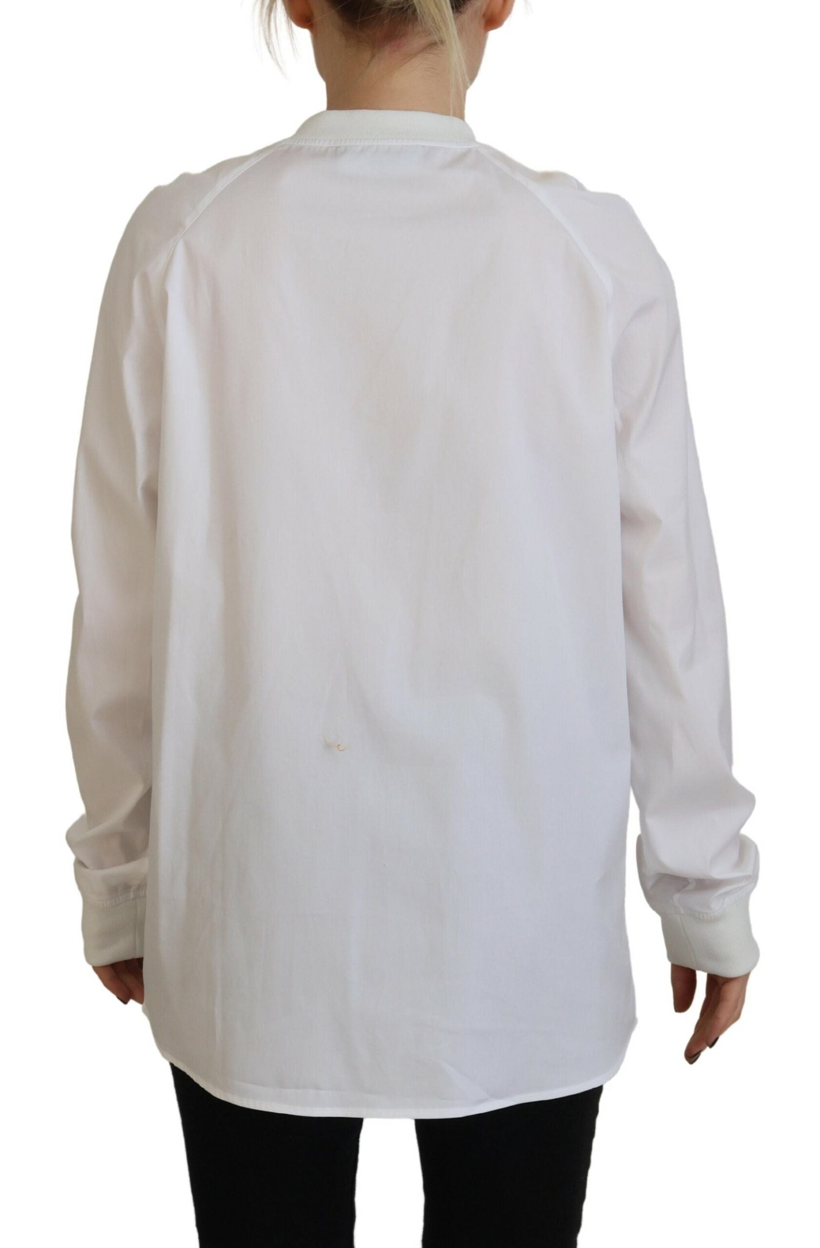 Dsquared² White Cotton Button Down Long Sleeves Crewneck Top LUNESCAPE