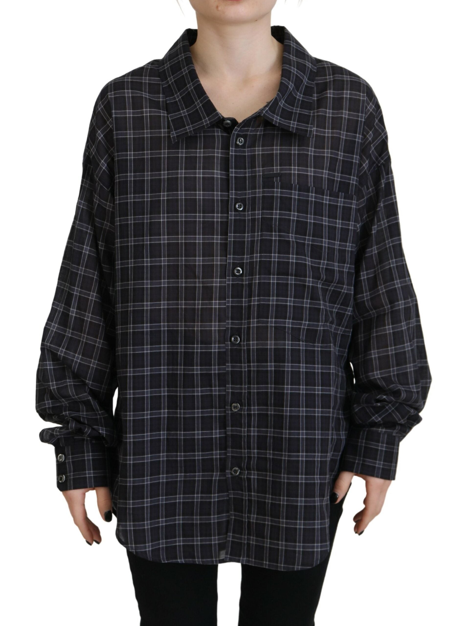Dsquared² Black Checkered Collared Button Long Sleeves Shirt LUNESCAPE