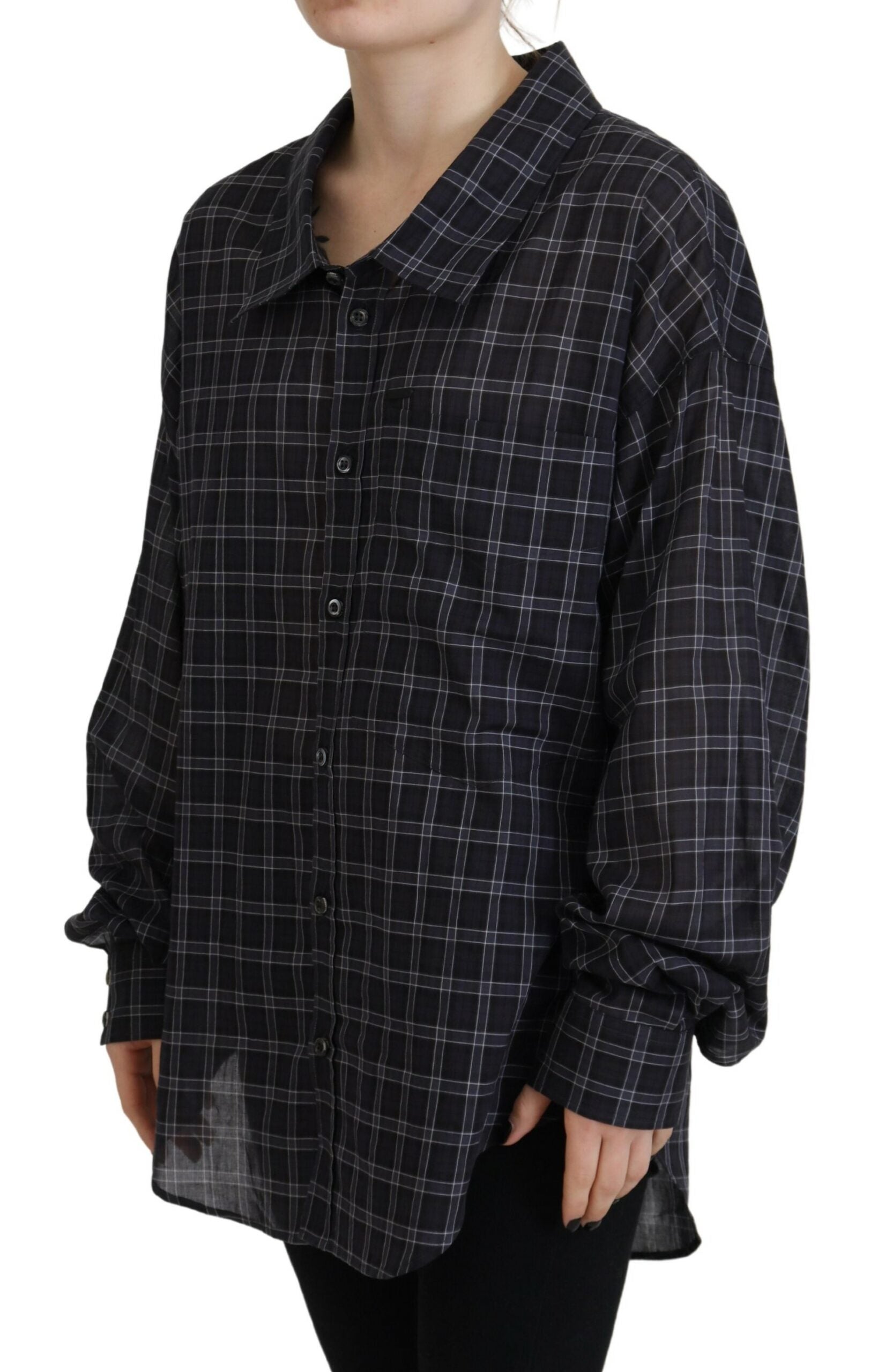 Dsquared² Black Checkered Collared Button Long Sleeves Shirt LUNESCAPE
