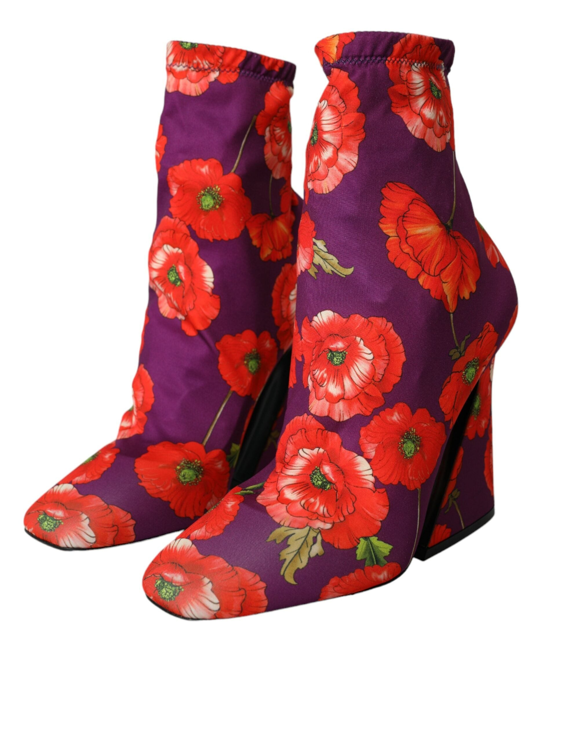 Dolce & Gabbana Purple Floral Jersey Stretch Boots Shoes LUNESCAPE
