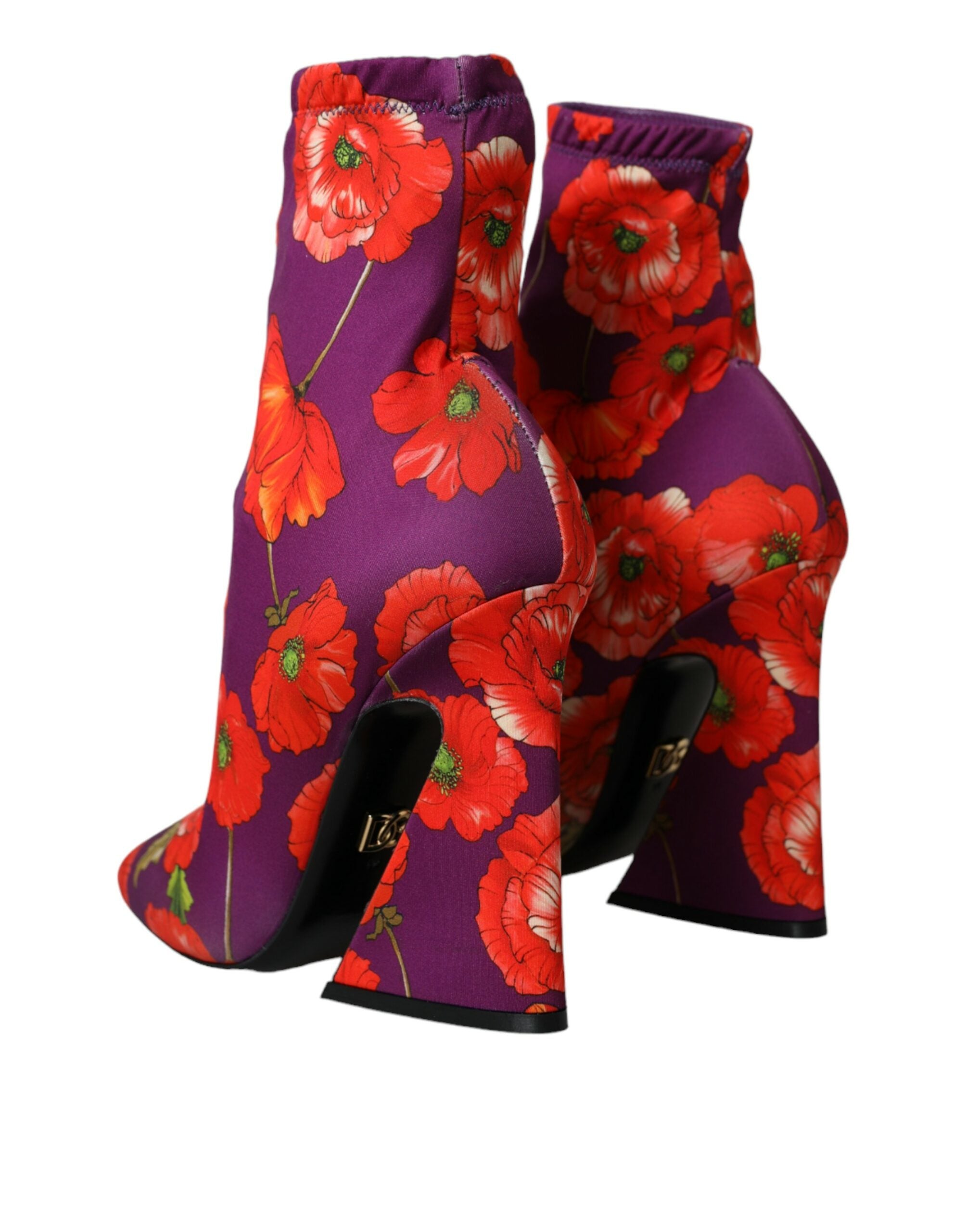 Dolce & Gabbana Purple Floral Jersey Stretch Boots Shoes LUNESCAPE
