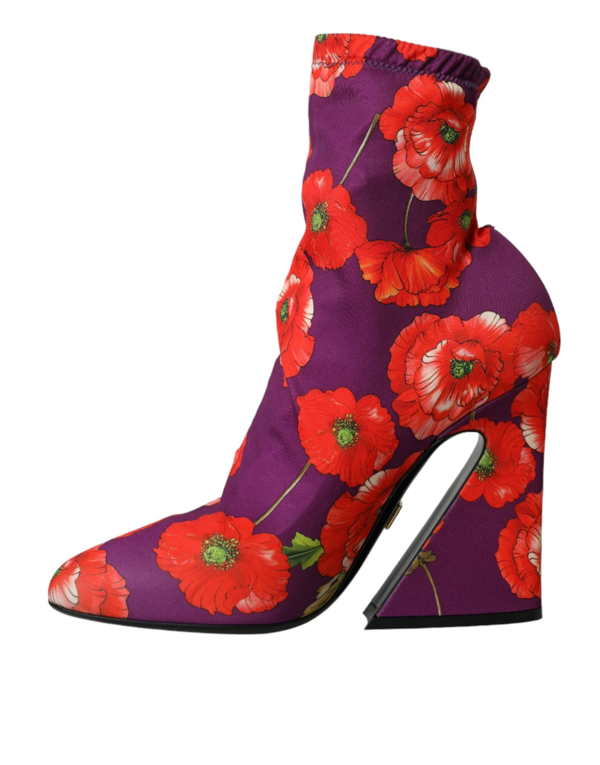 Dolce & Gabbana Purple Floral Jersey Stretch Boots Shoes LUNESCAPE
