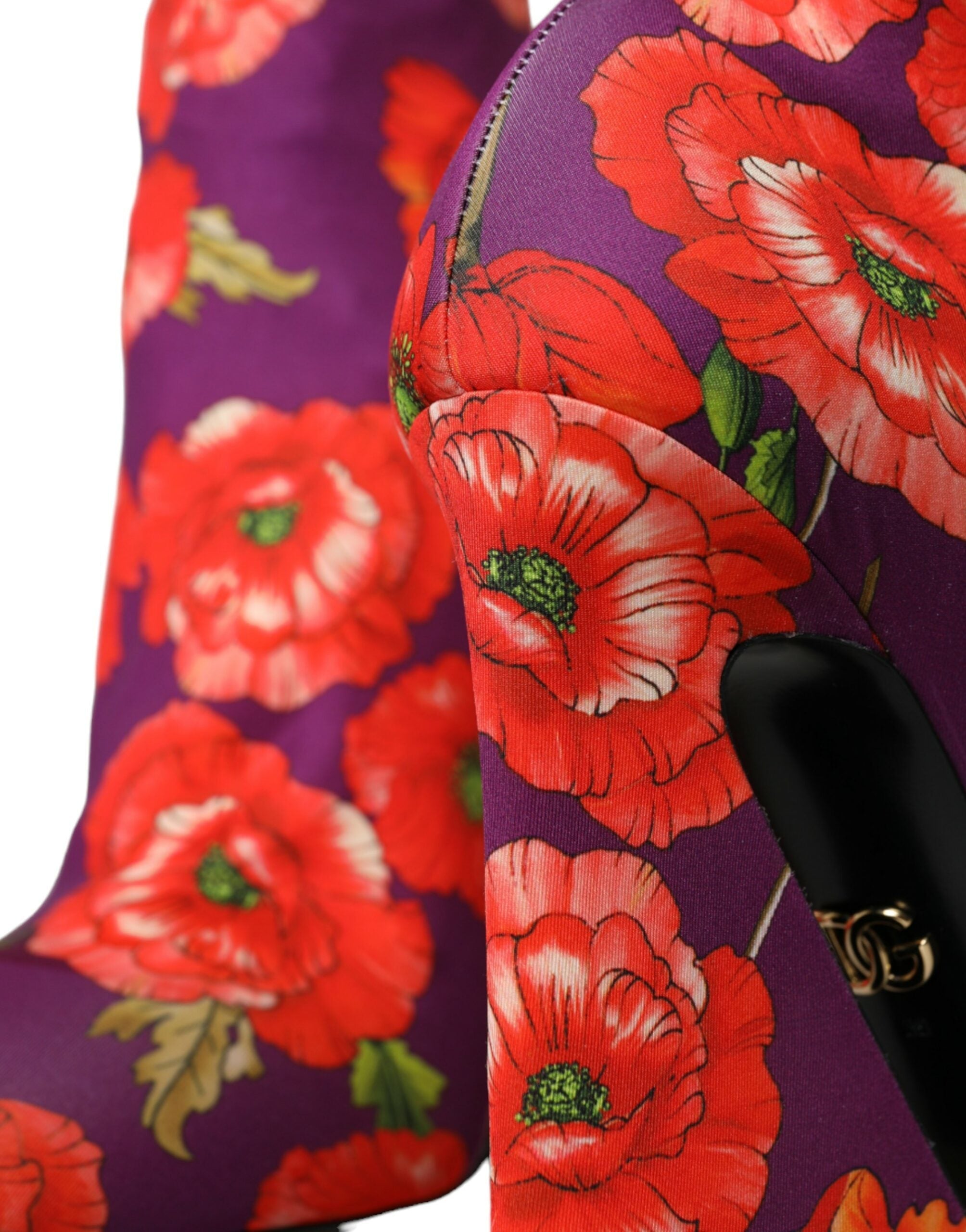 Dolce & Gabbana Purple Floral Jersey Stretch Boots Shoes LUNESCAPE