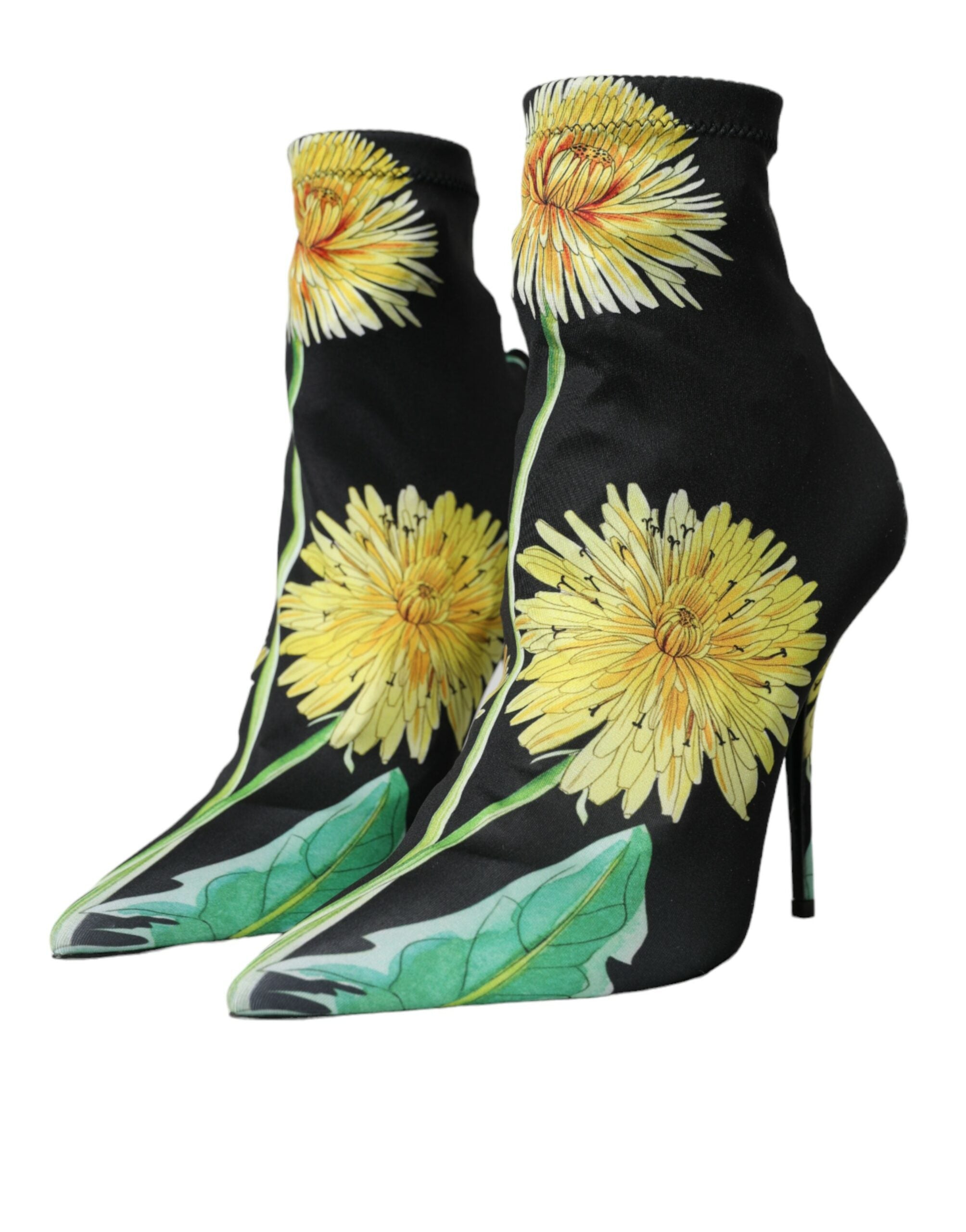 Dolce & Gabbana Black Floral Jersey Stretch Ankle Boots Shoes LUNESCAPE