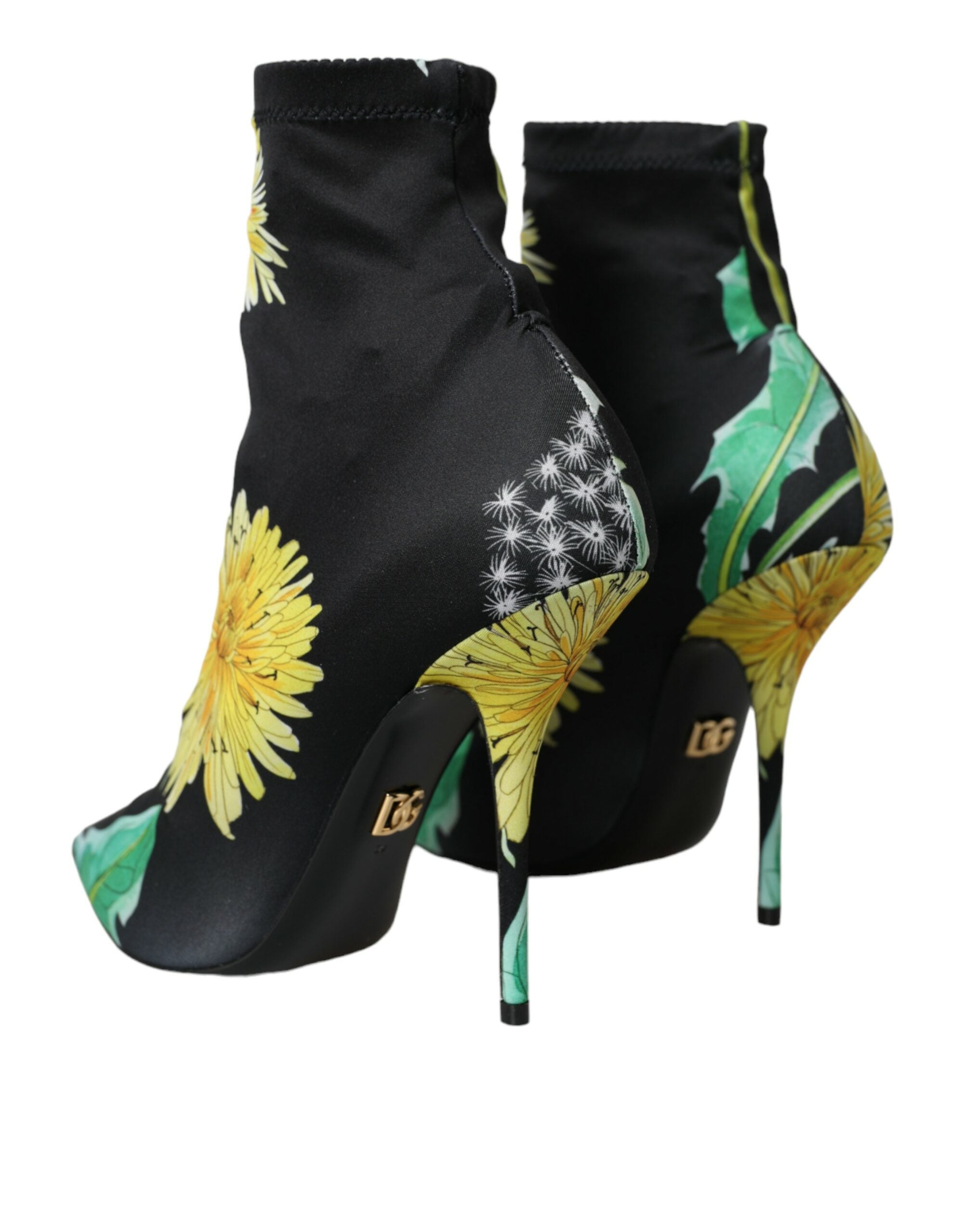 Dolce & Gabbana Black Floral Jersey Stretch Ankle Boots Shoes LUNESCAPE